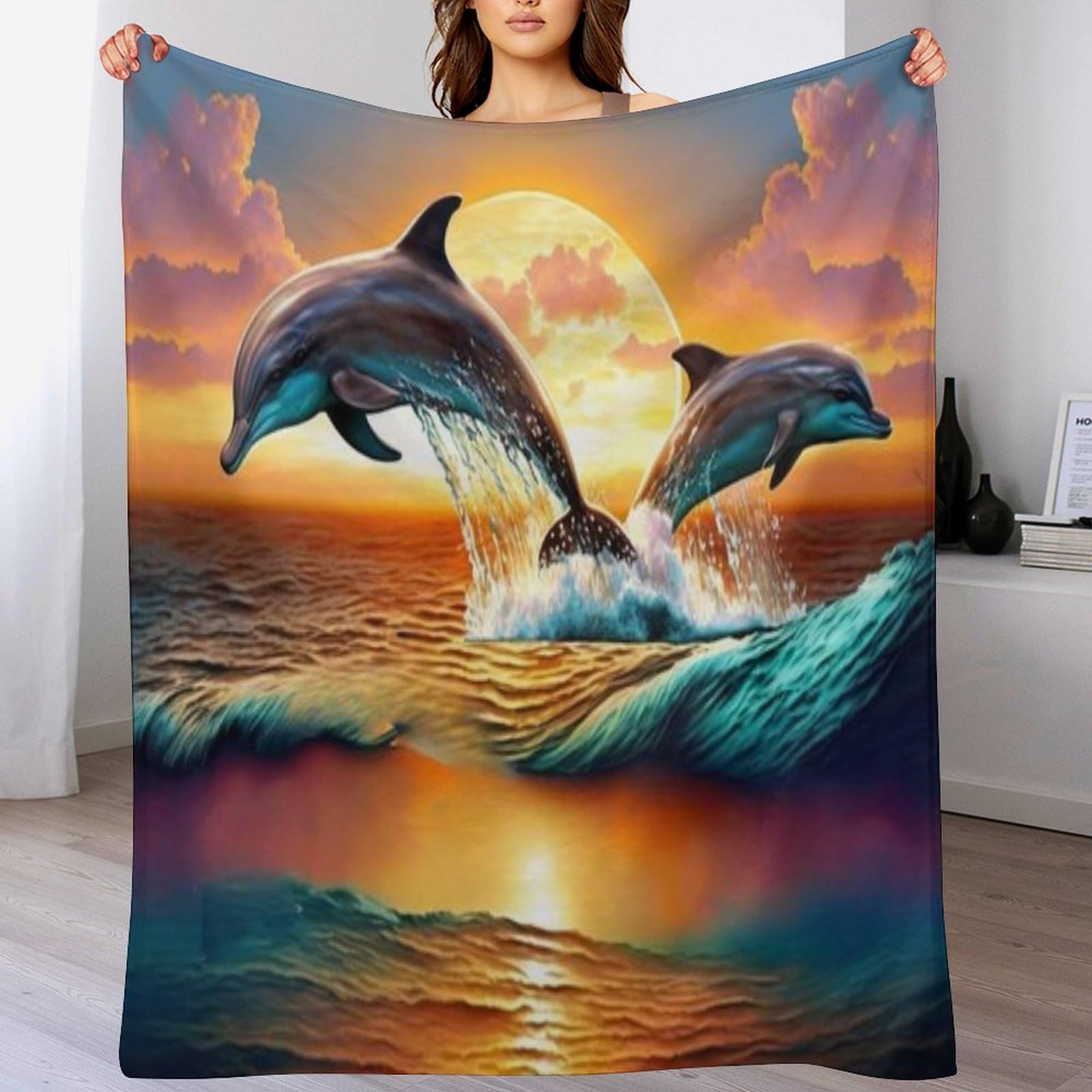 Couverture en flanelle dauphin au toucher doux et finitions soignees format 130x150cm
