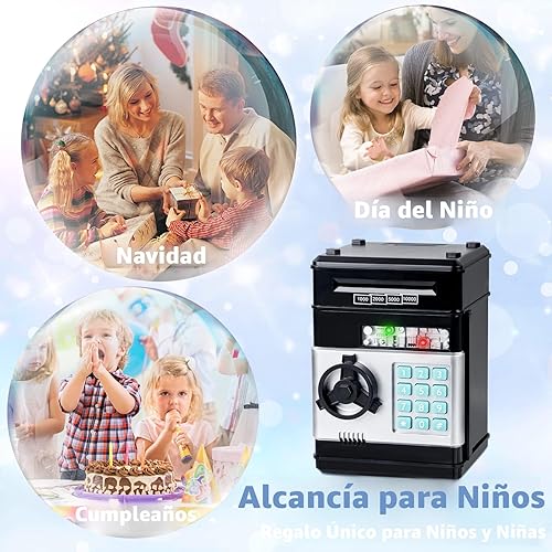 Miniatura 5 de Refasy - Alcancía electrónica con forma de cajero automático, para billetes y monedas, seguro para niños, regalo genial