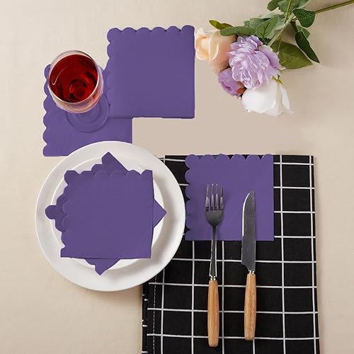 Miniatura 63 de Paquete de 100 servilletas de cóctel de 2 capas con bordes festoneados plegadas de 5 x 5 pulgadas, servilletas desechables para cena, boda, fiesta