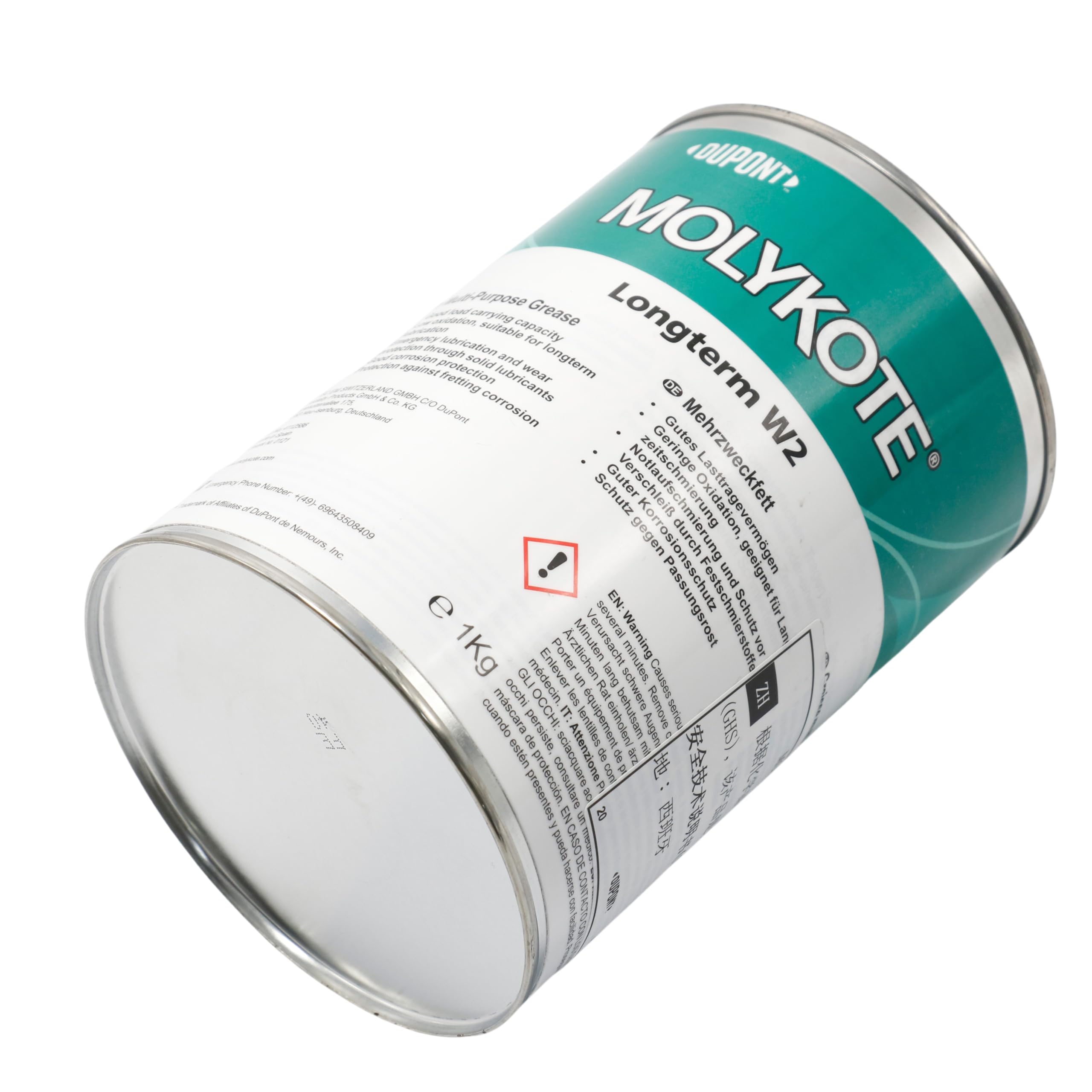 Molykote Longterm W2 High Performance Grease 1 kg di grasso lubrificante bianco, multiuso per combinazioni metalliche, cuscinetti macchine, movimento lento e veloce, carico medio, classe NLGI