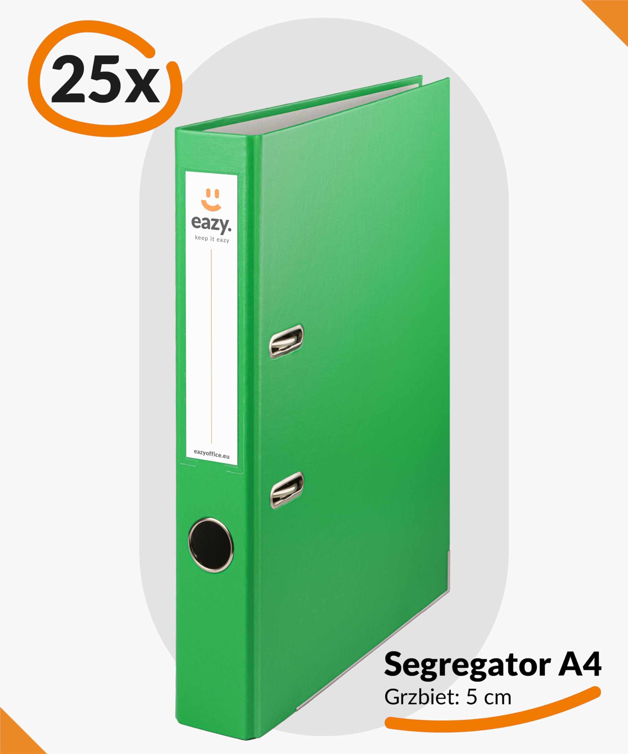 Segregatory Biurowe Eazy na Dokumenty A4 - Grzbiet 5 cm - 25x Segregator w Dowolnym Kolorze (Jasny Zielony)