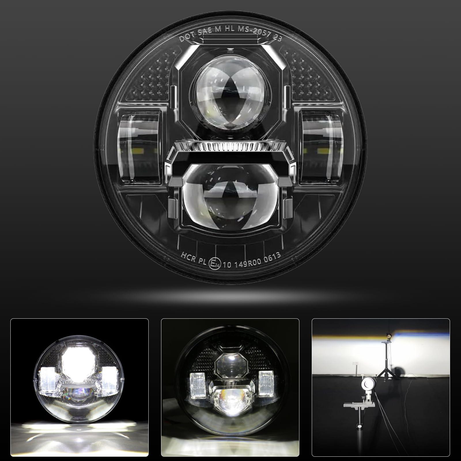 5,75 zoll Led Motorrad Scheinwerfer e-geprüft für Harley Davidson Dyna Street Bob Super Wide Glide Low Rider Night Rod Train Sportster Iron 883 Indian Scout Triumph
