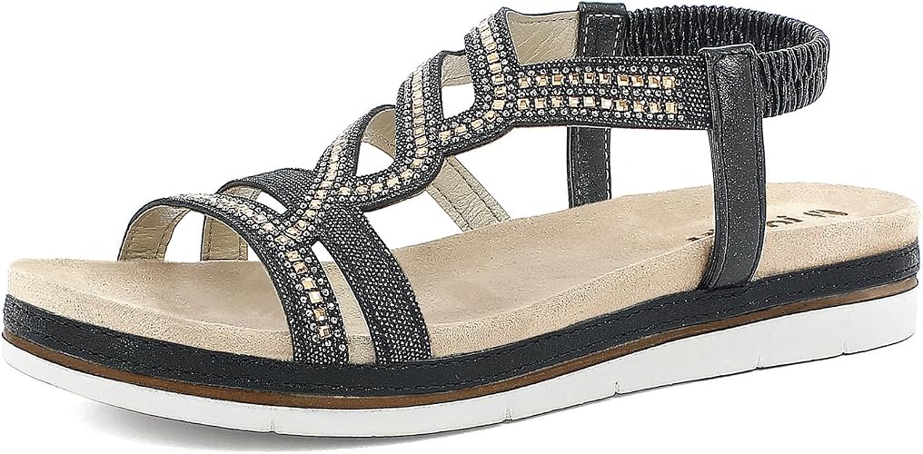 Sandalias doble tiras con adorno de pedrería y plantilla acolchada