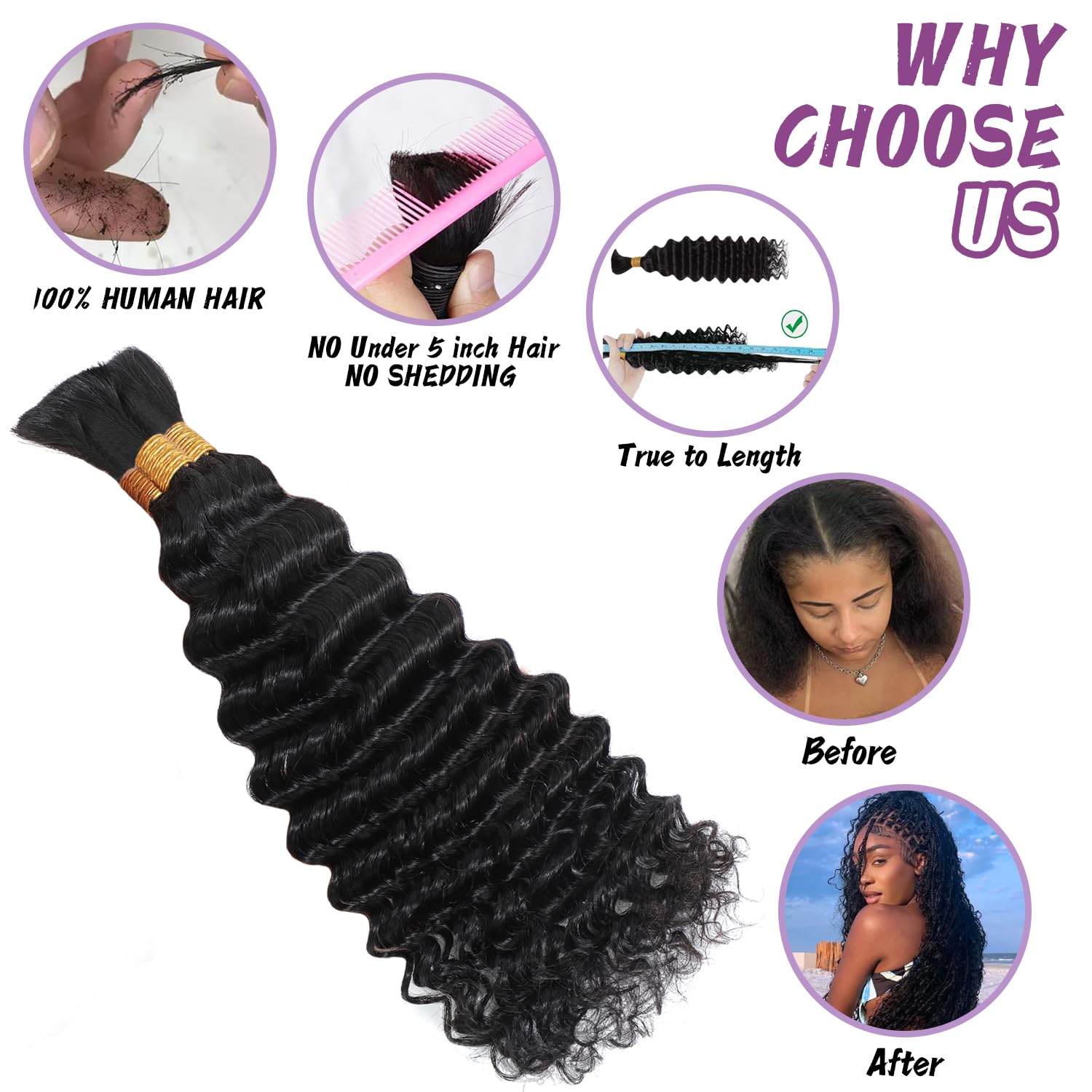 Cabello humano trenzado para trenzas bohemias, 4.23 onzas, cabello humano ondulado a granel para trenzar, sin nudos, 12A, 100% sin procesar, extensiones de cabello virgen brasileño bohemio a 4
