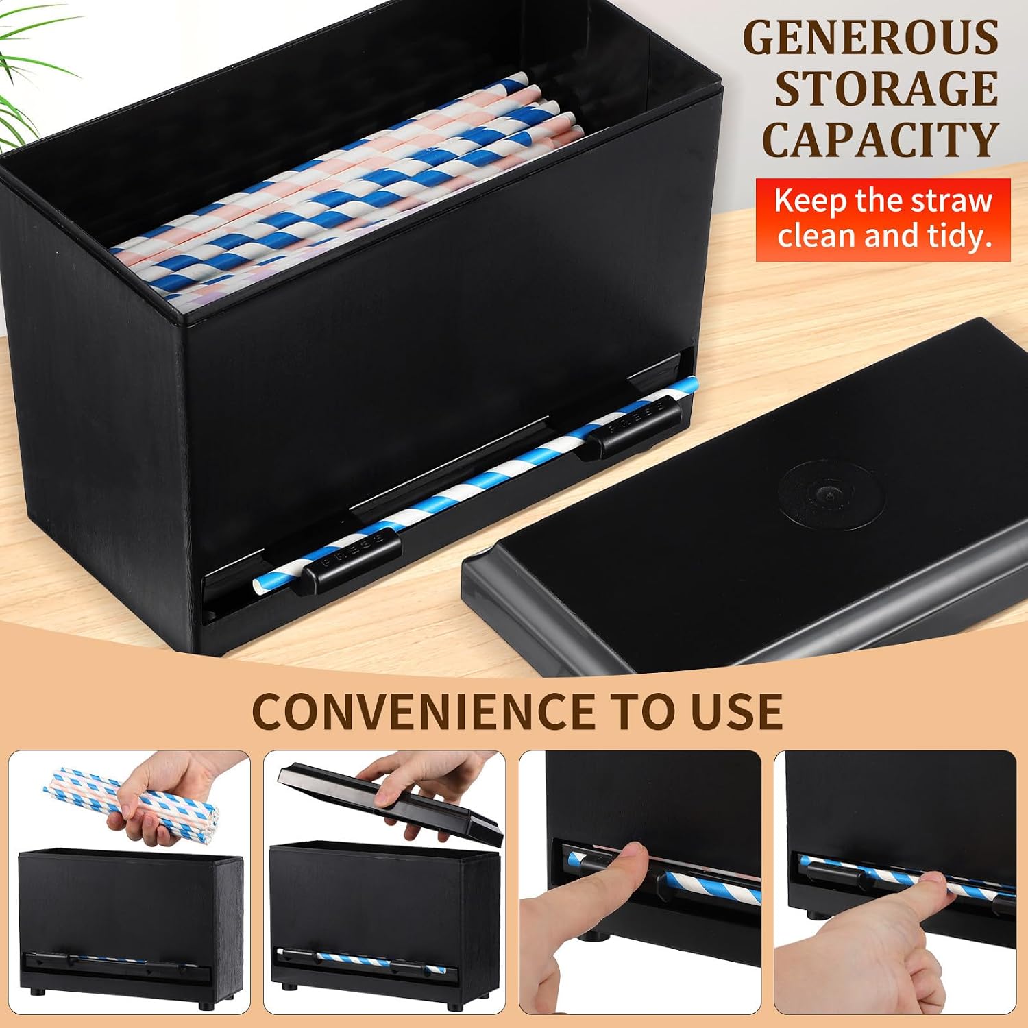 Large Capacity, Automatic Straw Dispenser Box Plastic Holder for Cafe