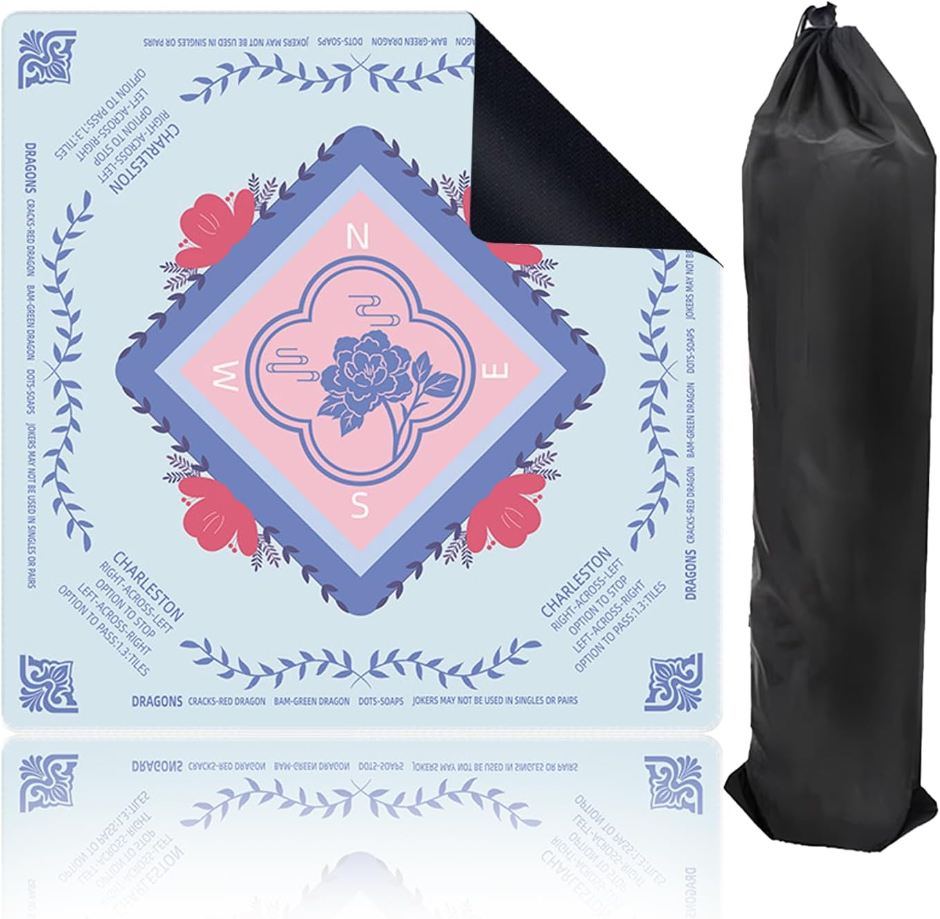 Mahjong Mat for Table, Non-Slip Noise Reducing for American Mahjong/Board Games, 31.5x31.5 Inch Premium Gaming Mat, with Black Storage Pouch (Blue)