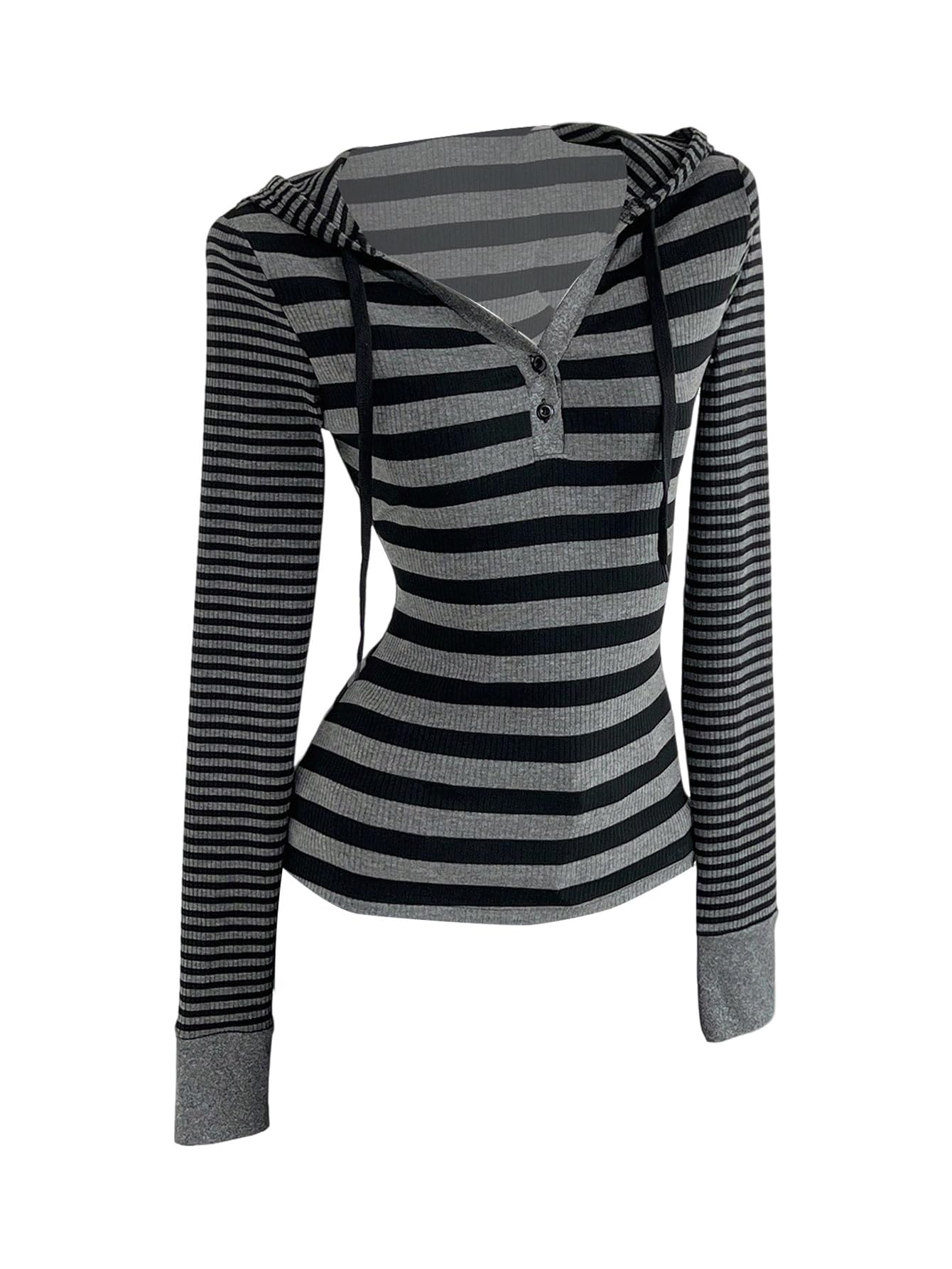 Women's Striped T Shirt Long Sleeve Hoodies Tee Y2k Tops Fall Clothes