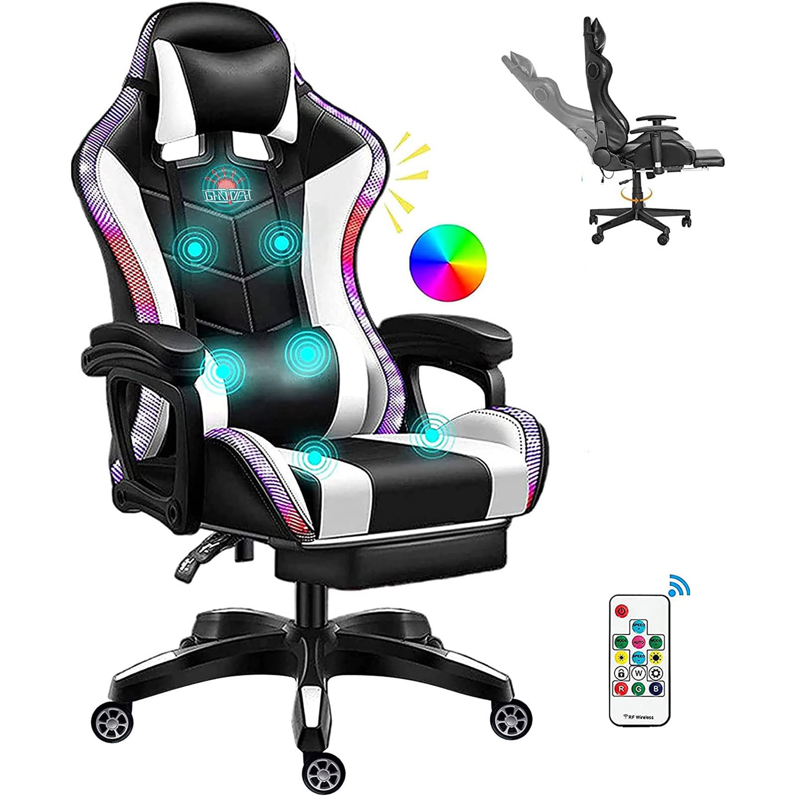 Chaise de jeu avec repose-pieds fauteuil de bureau inclinable et ergonomique Blanc