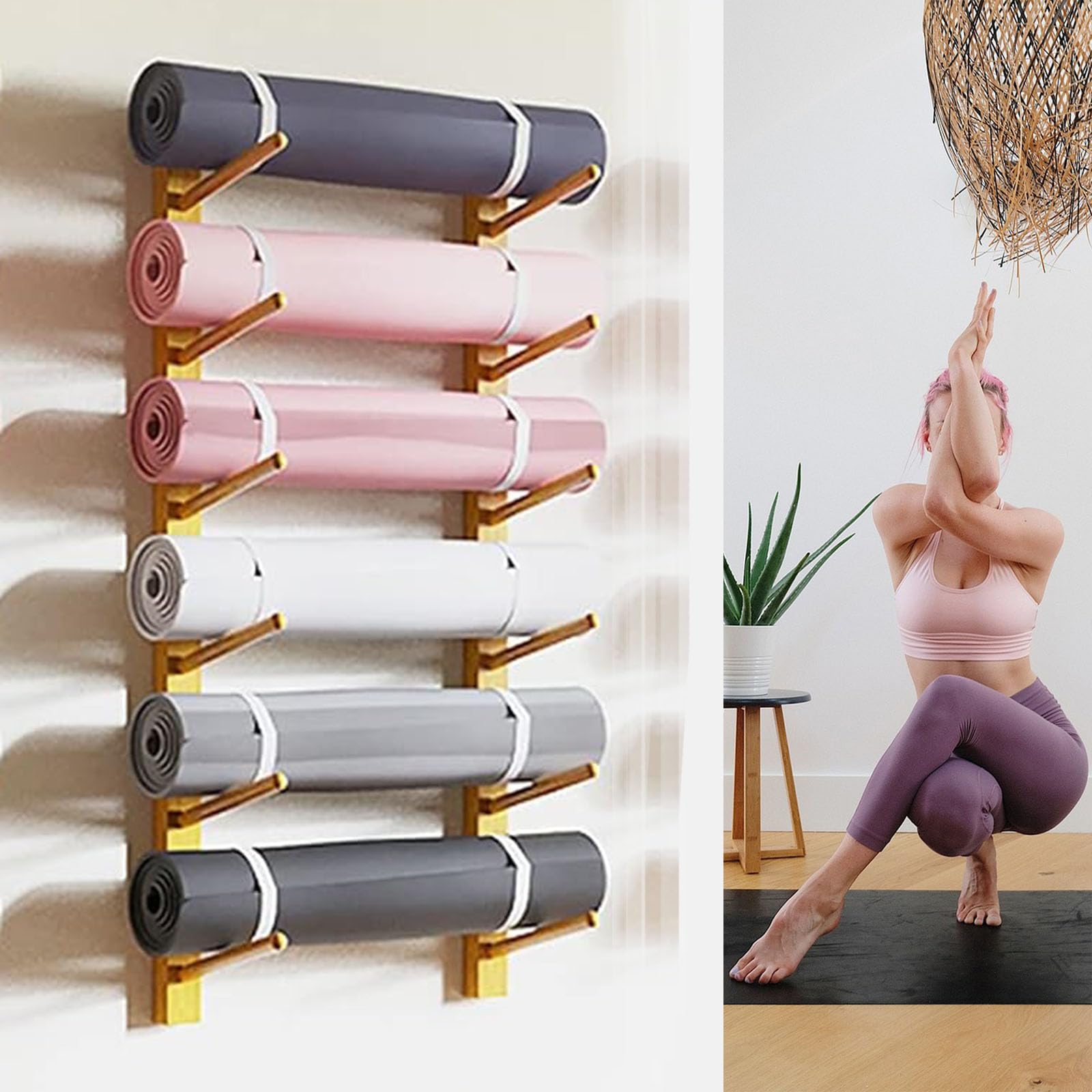 Support mural pour tapis de yoga en bois : finissez-en avec le désordre
