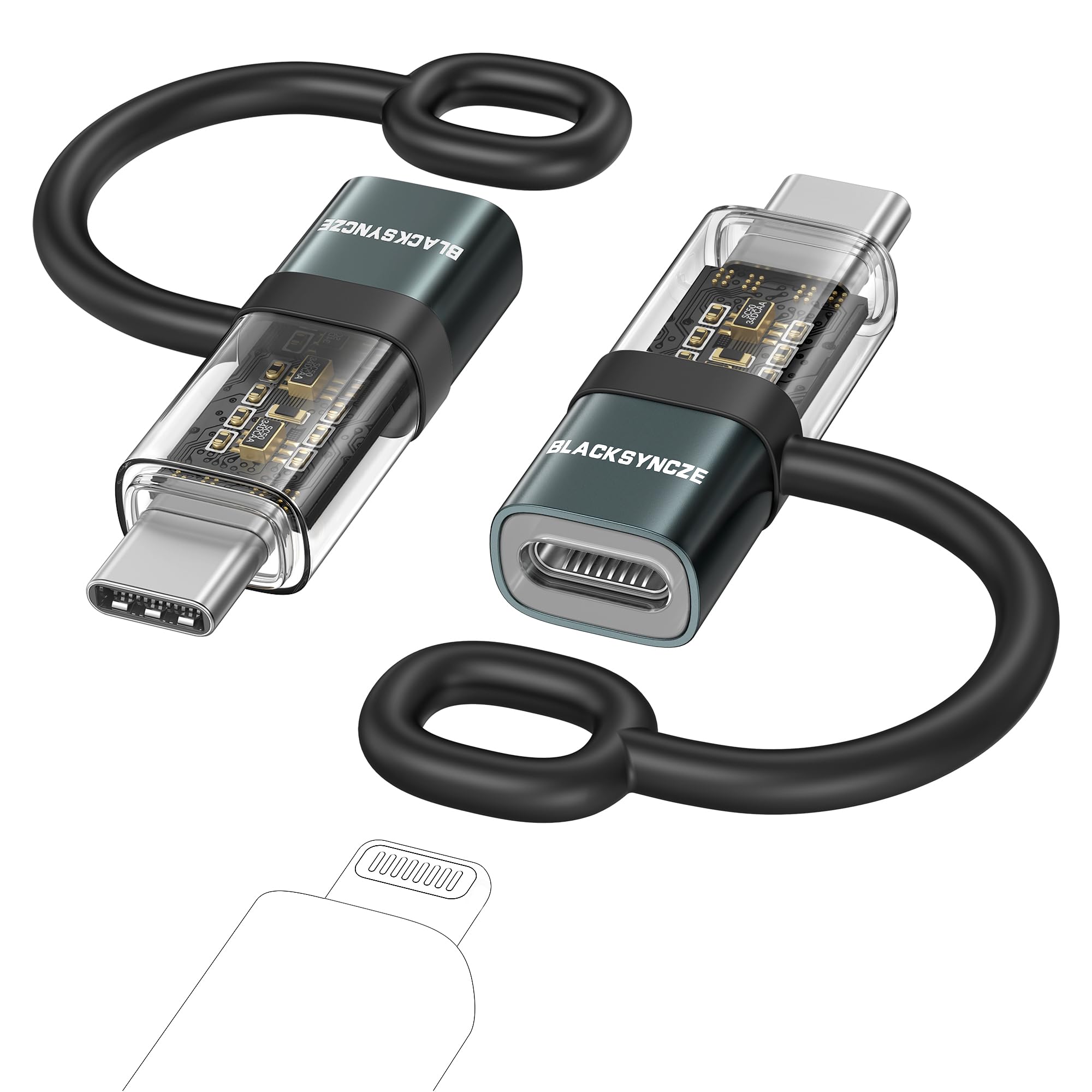 BLACKSYNCZE Lightning to USB C Adapter 2pack 60W Lightning Female to Type C Male Adapter PD Fast Charging iPhone to USB C for iPhone 15 Pro Max, Samsung Galaxy S24, Pad, MacBook, Not for Audio/OTG