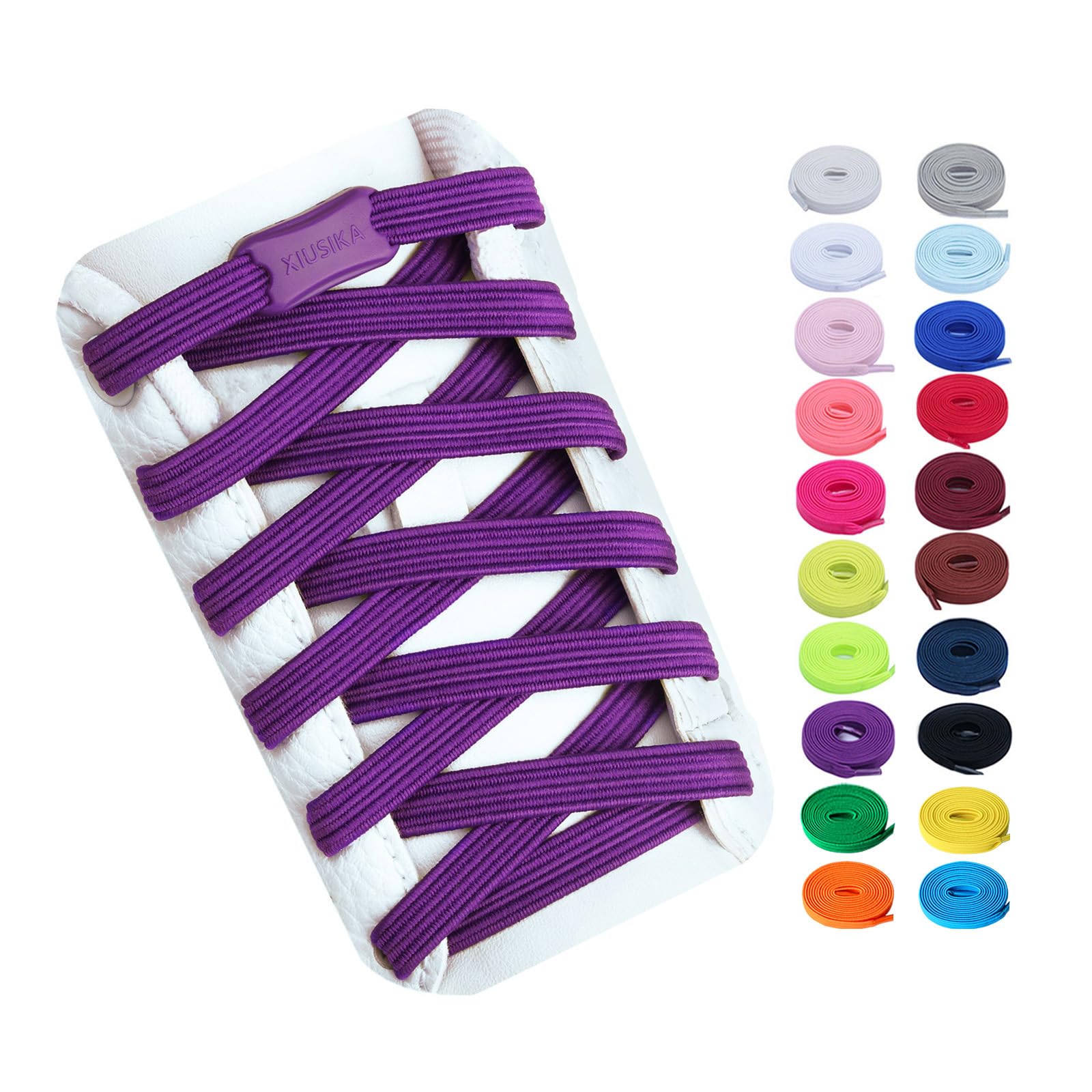 Booyckiy Elastic No Tie Shoe Laces for Kids, Adults, Flat Stretch Shoelaces