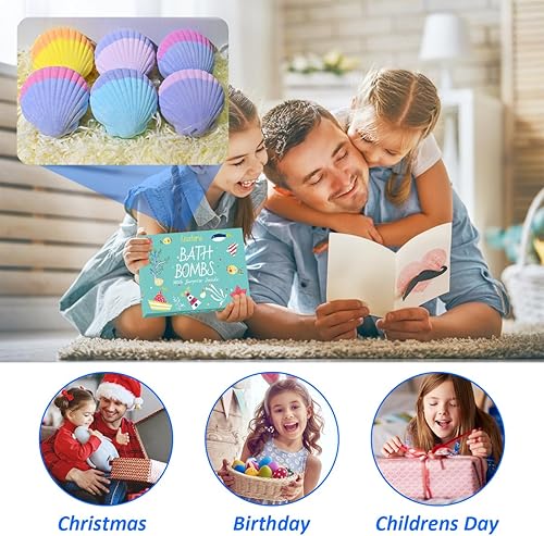 Miniatura 6 de Paquete de 20 bombas de baño para niños con sorpresa en el interior, juego de bombas de baño de concha con animales marinos, regalos del día de la