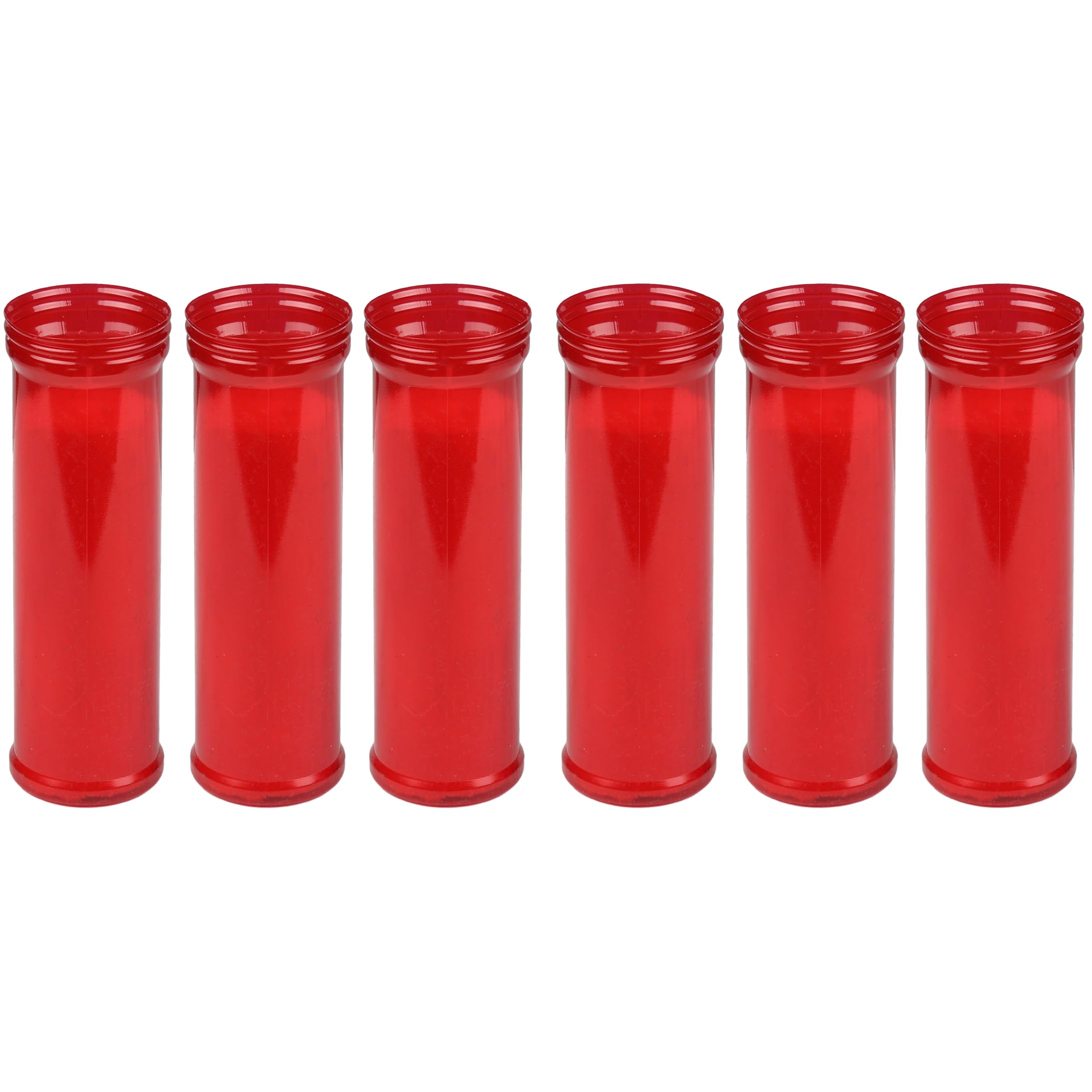 Paquete de 6 Velones Litúrgicos Rojos de Parafina - 18x6 cm, 105 Horas de Duración, Mecha de Algodón Puro, Sin Perfume, con Envase Protector