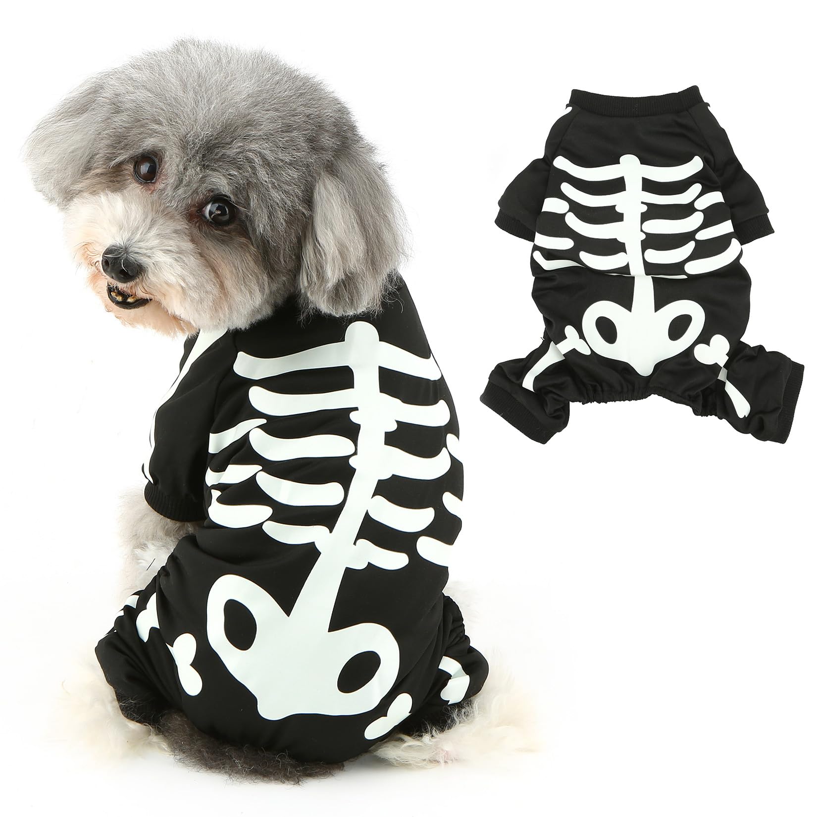Ranphy Dog Halloween Costume Scary Skeleton Jumpsuit Shirt for Small Dog Glow in the Dark Puppy Pajamas Onesie Yorkie Chihuahua Festival Party Cosplay Clothes Cat Clothing Black,L