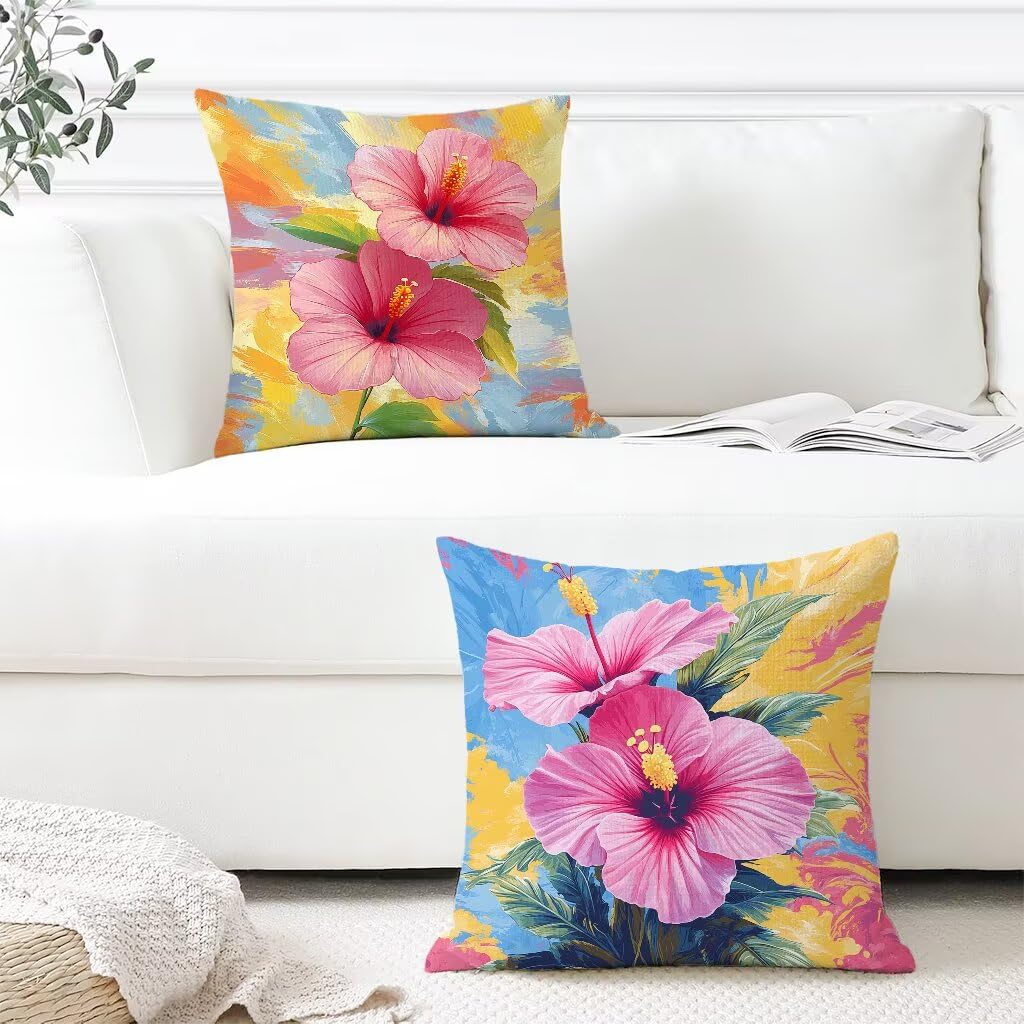 Kissenbezug 65x65cm 2er Set Farbe Wasserfestem Dekokissen Blume Weich Sofakissen Velvet Quadrat Kissenhüllen Beidseitiger Druck für Sofa Couch Garten Outdoor Terrasse Heimdekoration Geschenke 4-68470
