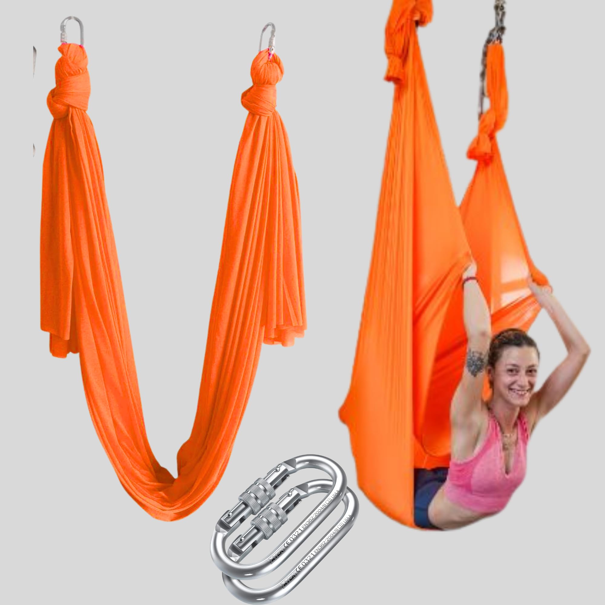 Thhe Yogis Lycra Fabric Aerial Yoga Hammock With Carabiner | Orange |