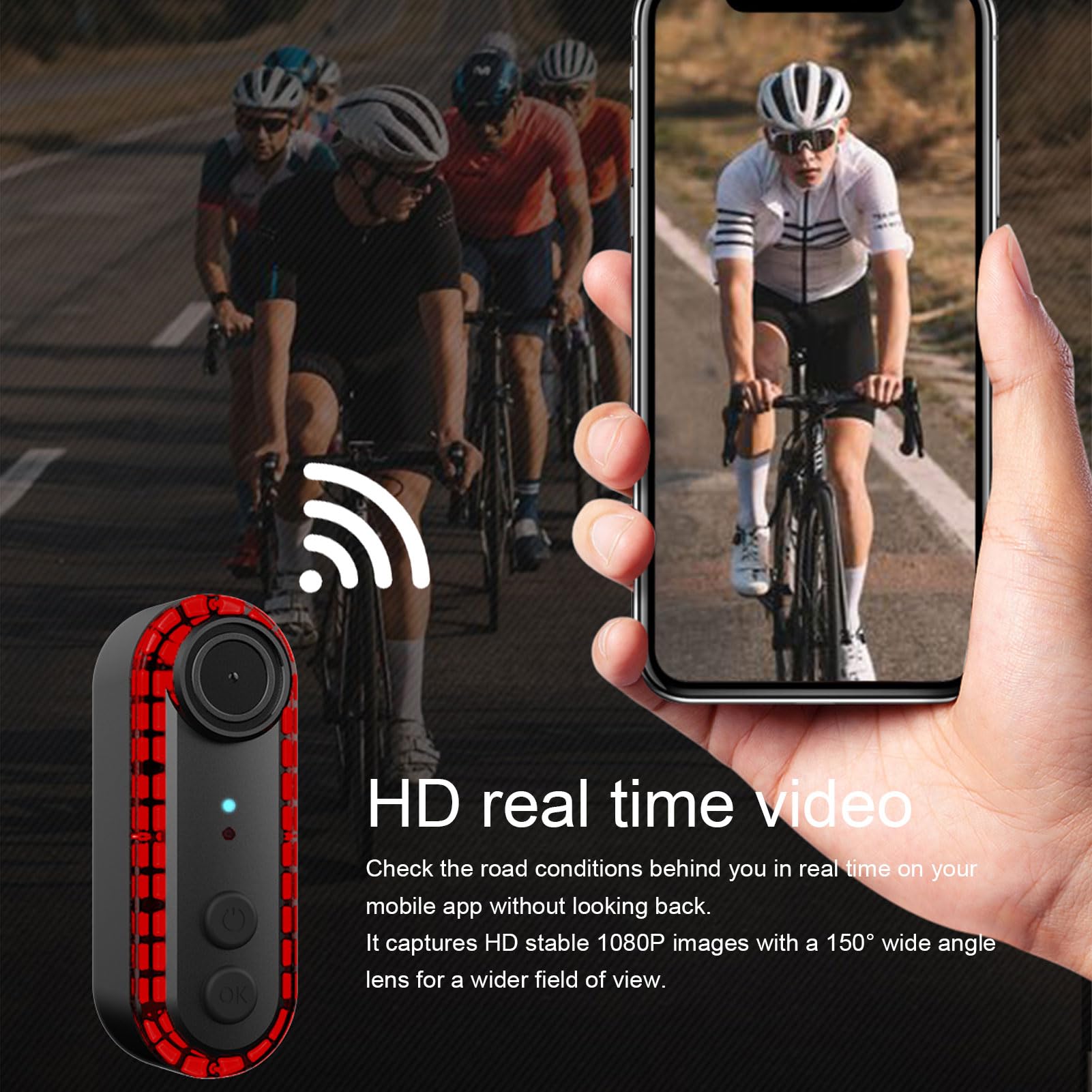 Caméra De Vélo Avec Feu Arrière 1080P - Grand Angle 150°, Batterie 3500mAh, étanche IPX6, Enregistrement En Boucle