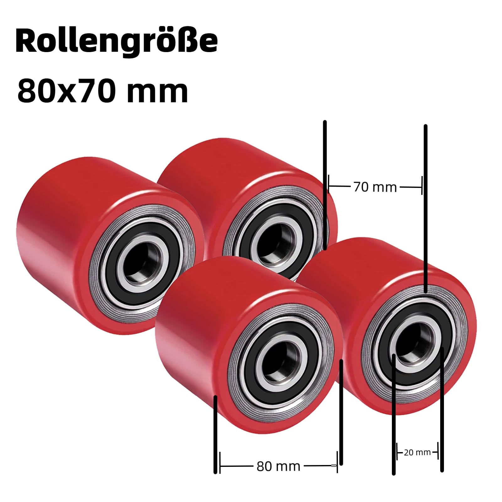 4 Stück 80 x 70 mm Polyurethan Hubwagenrollen Kugellager Räder für Hubwagen Ersatzteilen Ersatzrollen Belastung bis 600 KG
