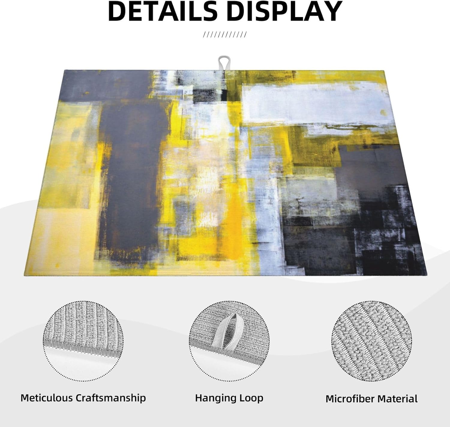 Modern Art Yellow Gray Dish Drying Mat For Kitchen Counter, Super Absorbent Microfiber Dish Drying Pad, Kitchen Gadgets For Easy Clean Multi-Use Large 18"x24"