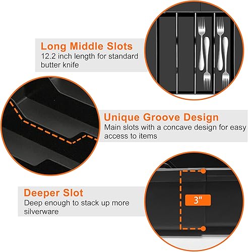 Miniatura 4 de Organizador de cubiertos de cocina para cajón, organizador de cajones de cocina expandible, organizador de utensilios ajustable, bandeja de