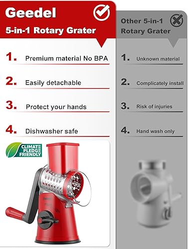Miniatura 2 de Geedel Rallador rotativo de queso con 5 cuchillas intercambiables, rallador giratorio mejorado con base de succión fuerte para triturar queso,