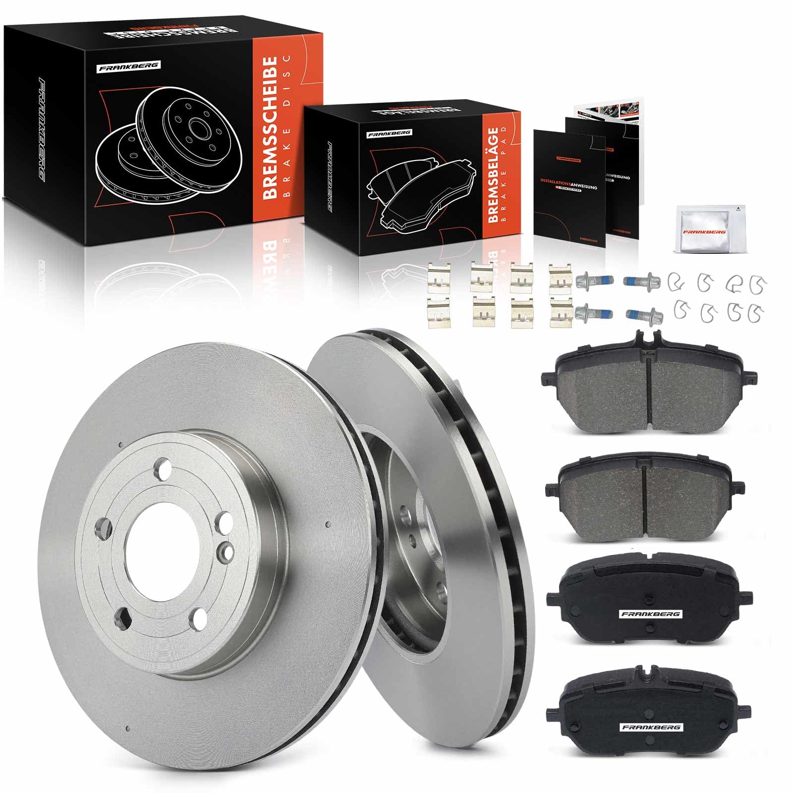Frankberg 2 x tarcze hamulcowe + 4 x klocki hamulcowe przednie kompatybilne z klasą A W177 A160 A180 klasa B W247 B160 B180 C118 CLA200 CLA250 Replace # 0004205103,0004206902