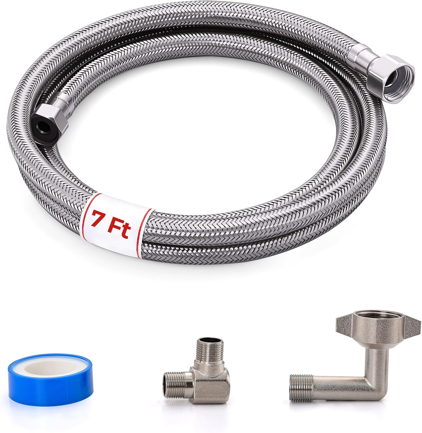 7 Ft Dishwasher Installation Kit, Braided Stainless Steel Water Supply Line with 3/8" Compression Fittings, PEX Inner Tube Burst Proof Hose for Dishwasher