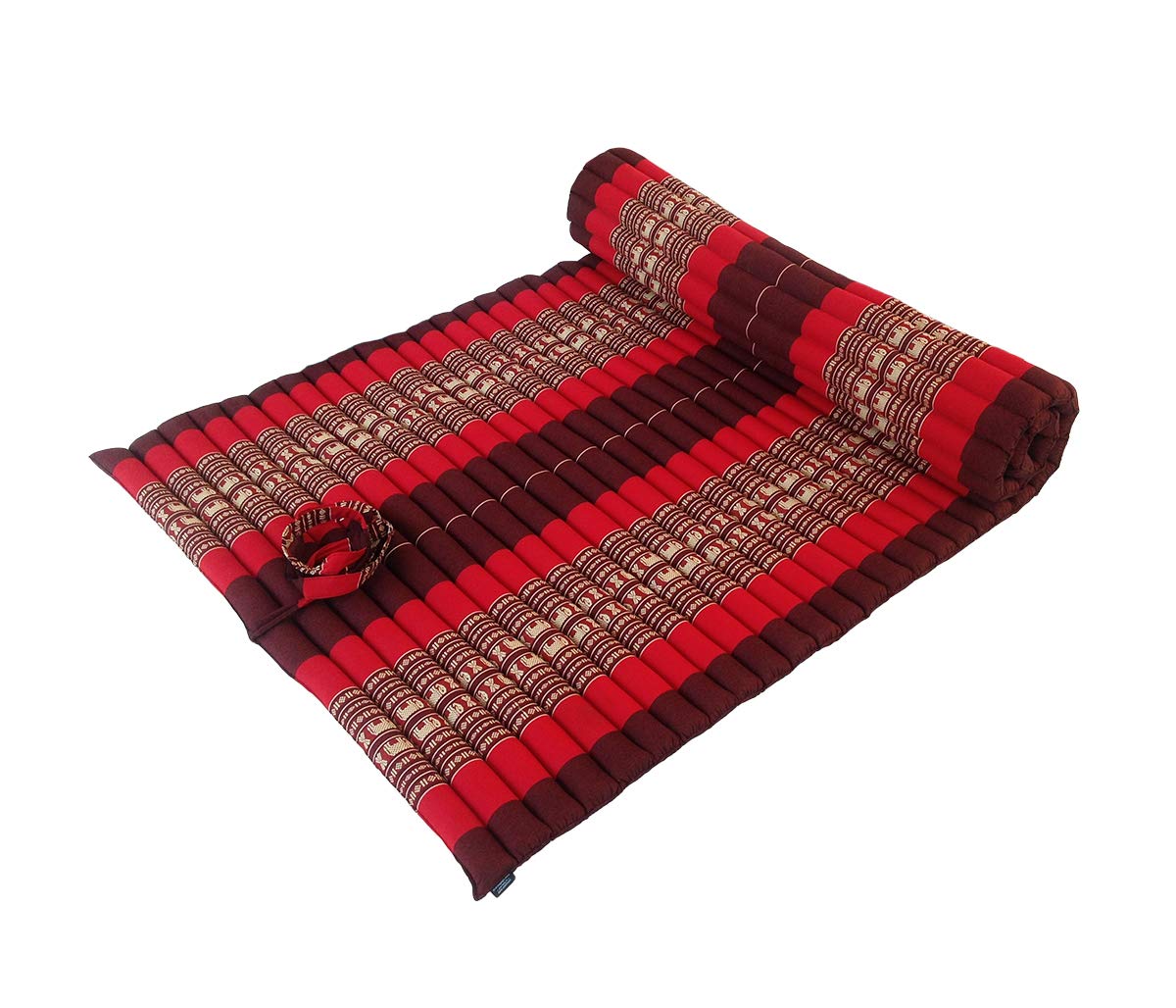 Collumino Traditional Thai Kapok XL Roll-Up Meditation Mattress for Yoga Massage or Relaxation (Red with Elephants) โ image 1