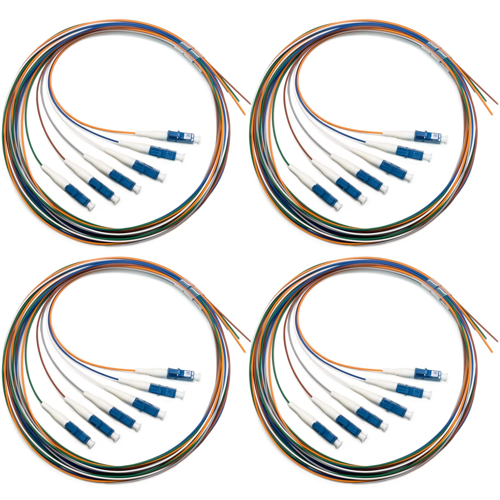 (4Pack) 6 Strand Singlemode 9/125 LC-UPC Fiber Pigtail, Fiber Optic Pigtail, 1.5 Meters LC Cable