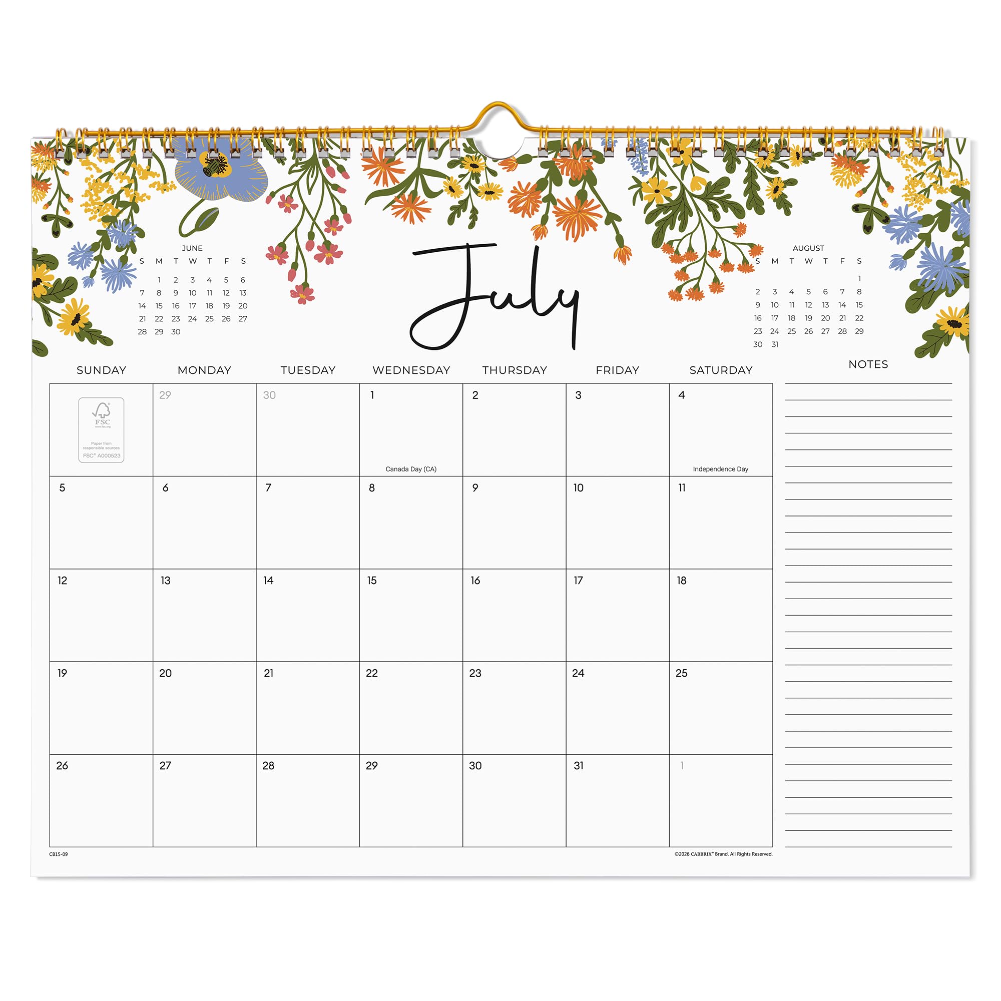 2026 Calendar, Cabbrix Wall Calendar 2026, 18 Months Calendar Runs From January 2026 - June 2027, 15" x 12", Twin-Wire Binding, Hanging Hook, Floral