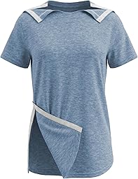 Post Shoulder Surgery Shirts for Women Tear Away Side Snap Short Sleeve Chemo Port Shirts Adaptive Clothing
