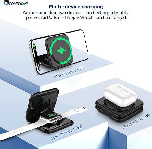 Miniatura 8 de Meenova Cargador inalámbrico plegable 3 en 1 compatible con MagSafe, Apple iPhone 15 14 13 12, reloj, AirPods, ligero portátil, fuerte atracción