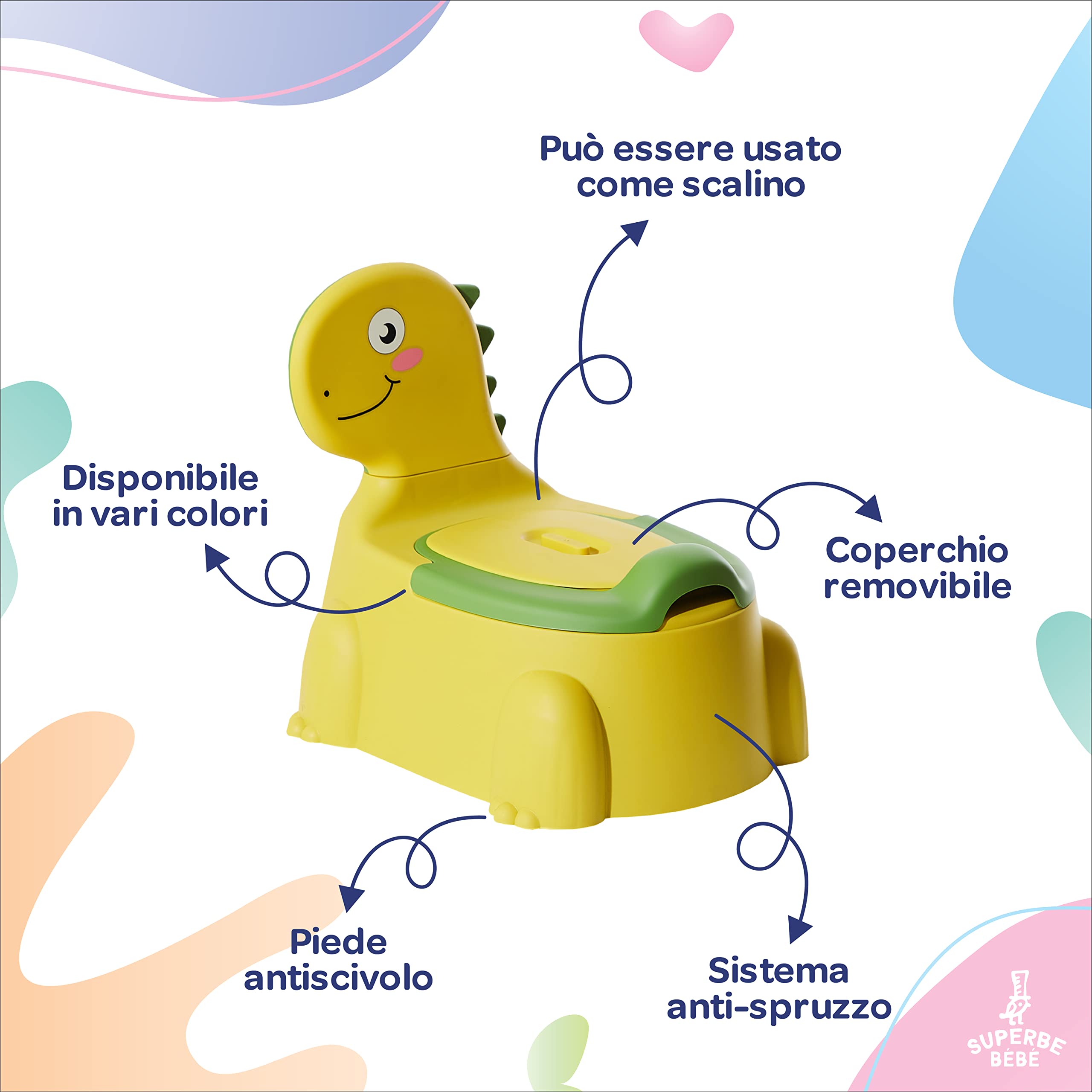 Vasino per Bambini WC - Vasetto Per Bambini WC - Per l'educazione alla toilette - Confortevole, antiscivolo, sistema anti-versamento e anti-odore - Facile da svuotare grazie alla vaschetta rimovibile