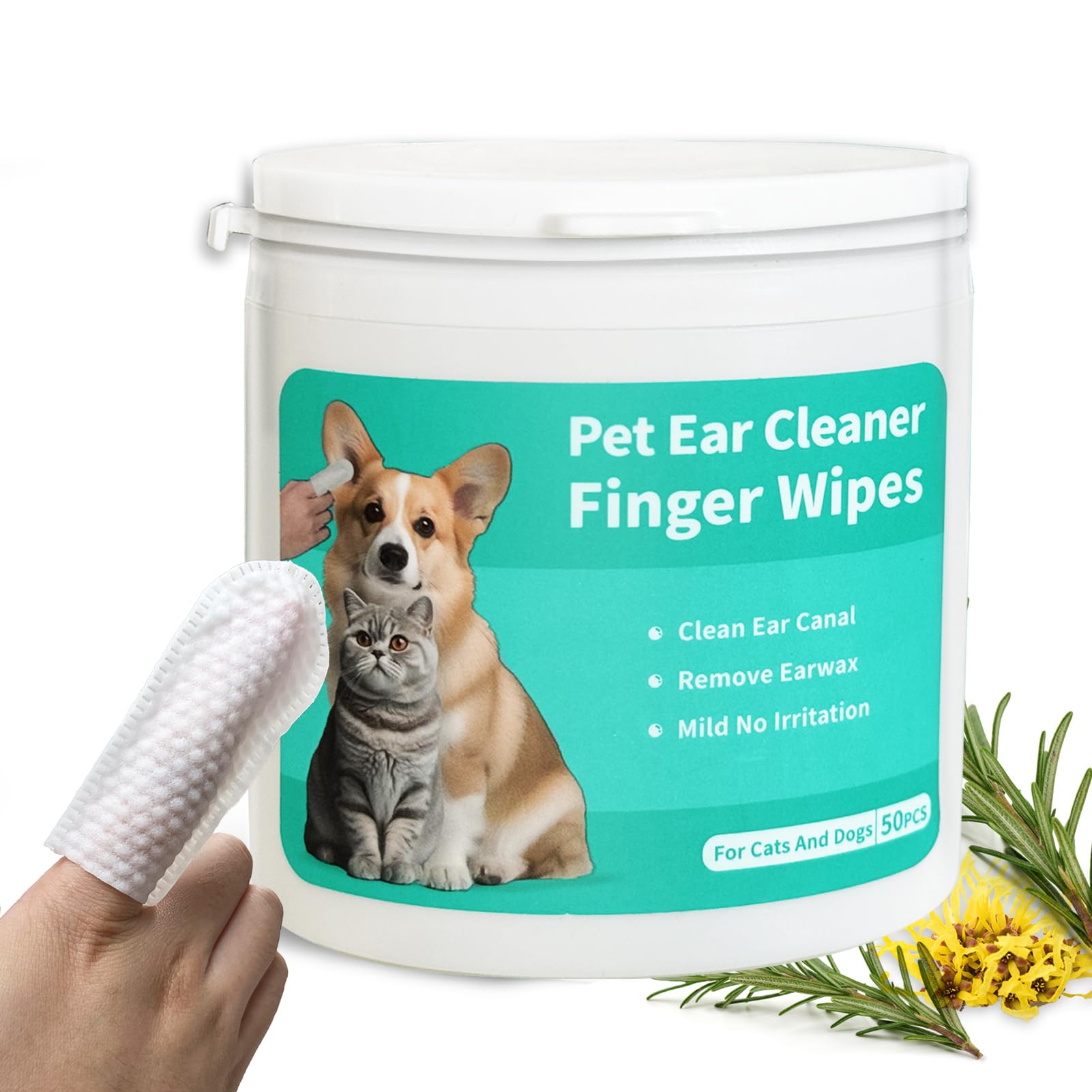 Nurhome Dog Ear Cleaner Wipes Grooming Kit Care for Dogs & Cats Pet Ear Relief Gently Remove Ear Wax Debris and Smelly 50 Pcs Unscented