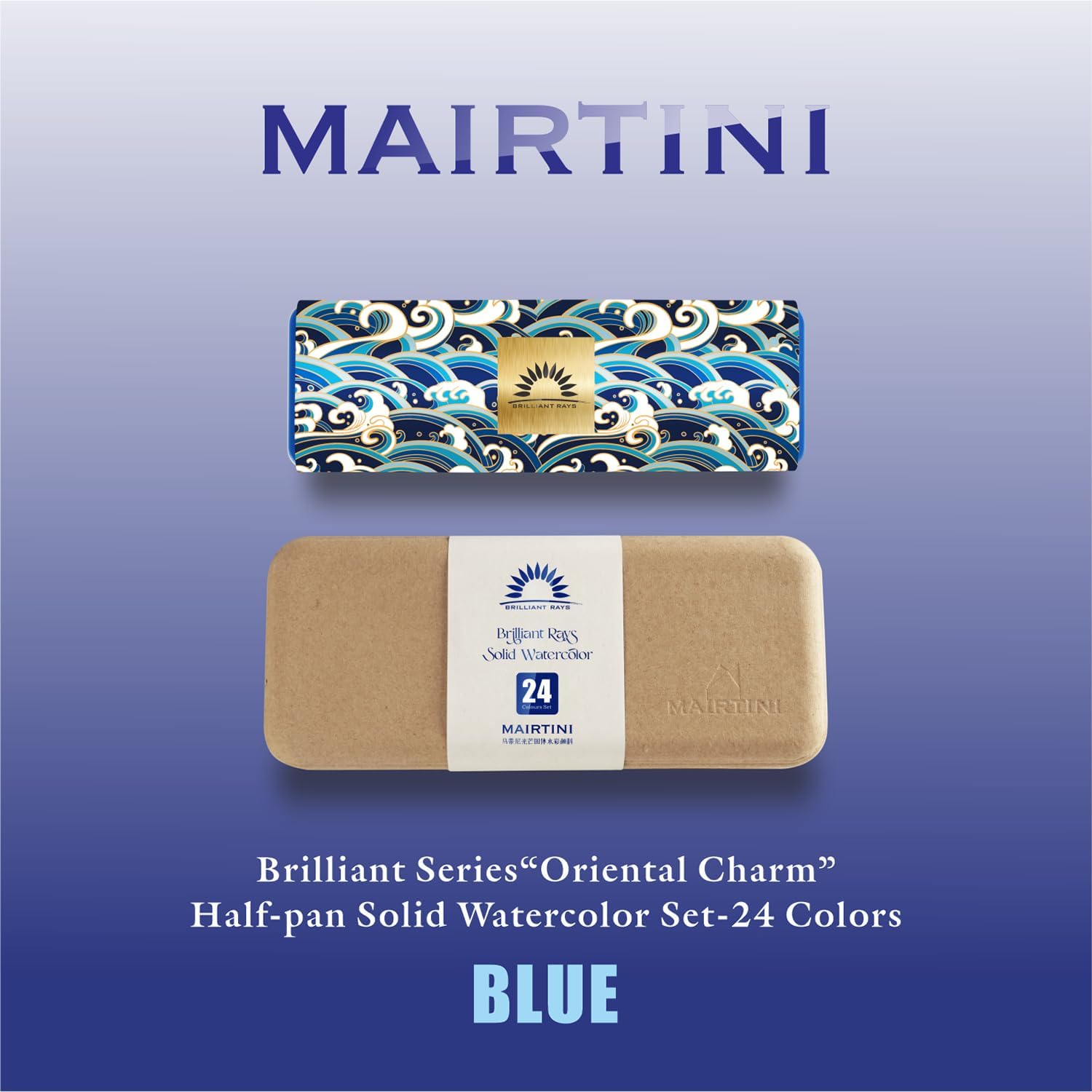 Mairtini Academy Grade Brilliant Series“Oriental Charm” Half-pan Solid Watercolor Paint 24 Colors Set with Blue Iron Case