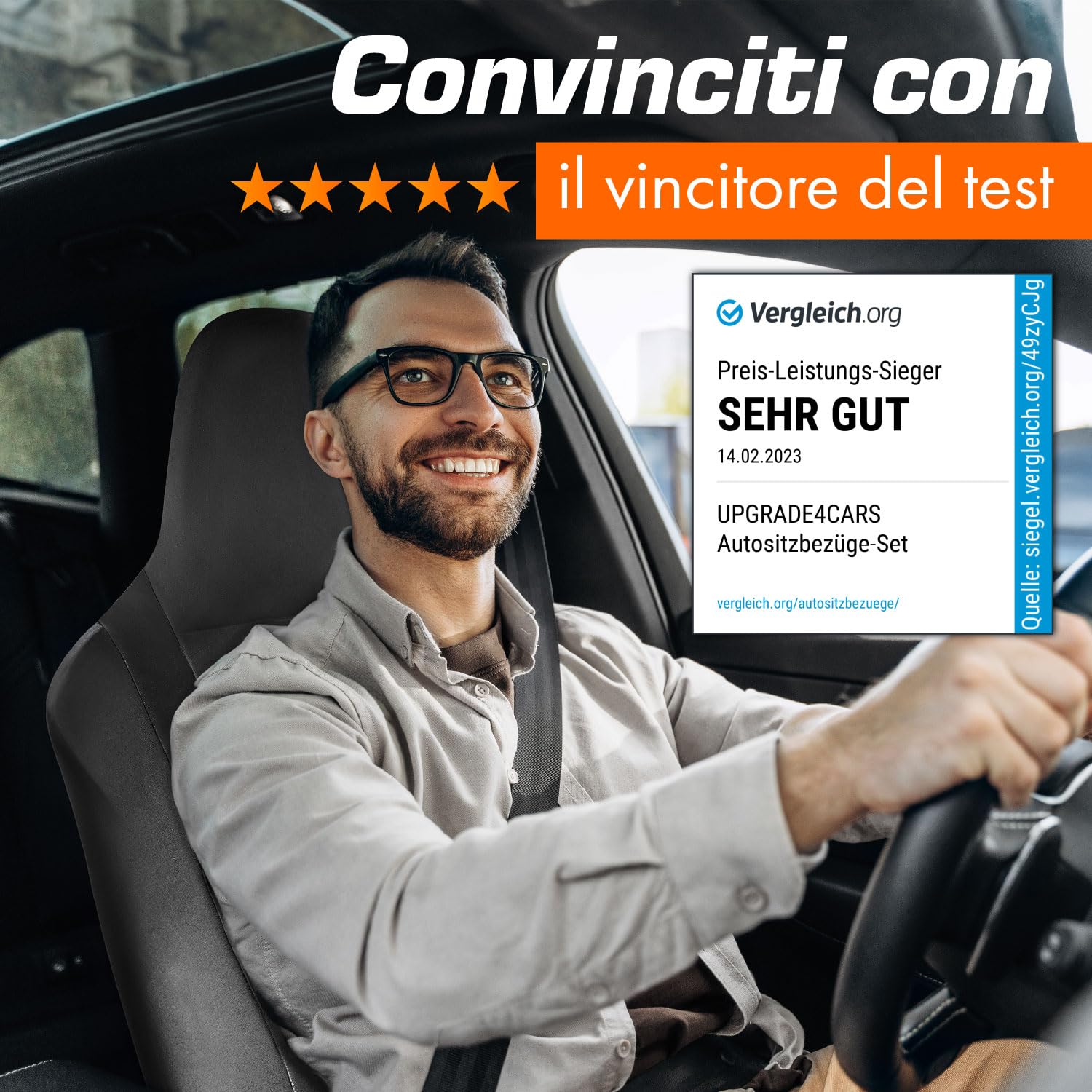 Upgrade4cars Coprisedili Auto Anteriori con Poggiatesta Integrato Nero | Set Copri-sedile Universale per Guidatore e Passeggero Poggia-testa non Rimovibili/Fissi