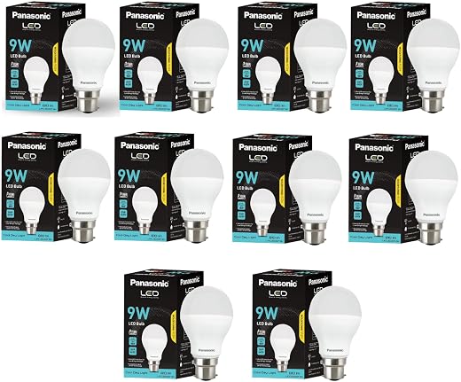 Panasonic 9W LED Bulb | LED Bulb 9 watt with B22 Base | 4kV Surge Protection 9 Watt Bulb (Cool Day Light, Pack of 10)