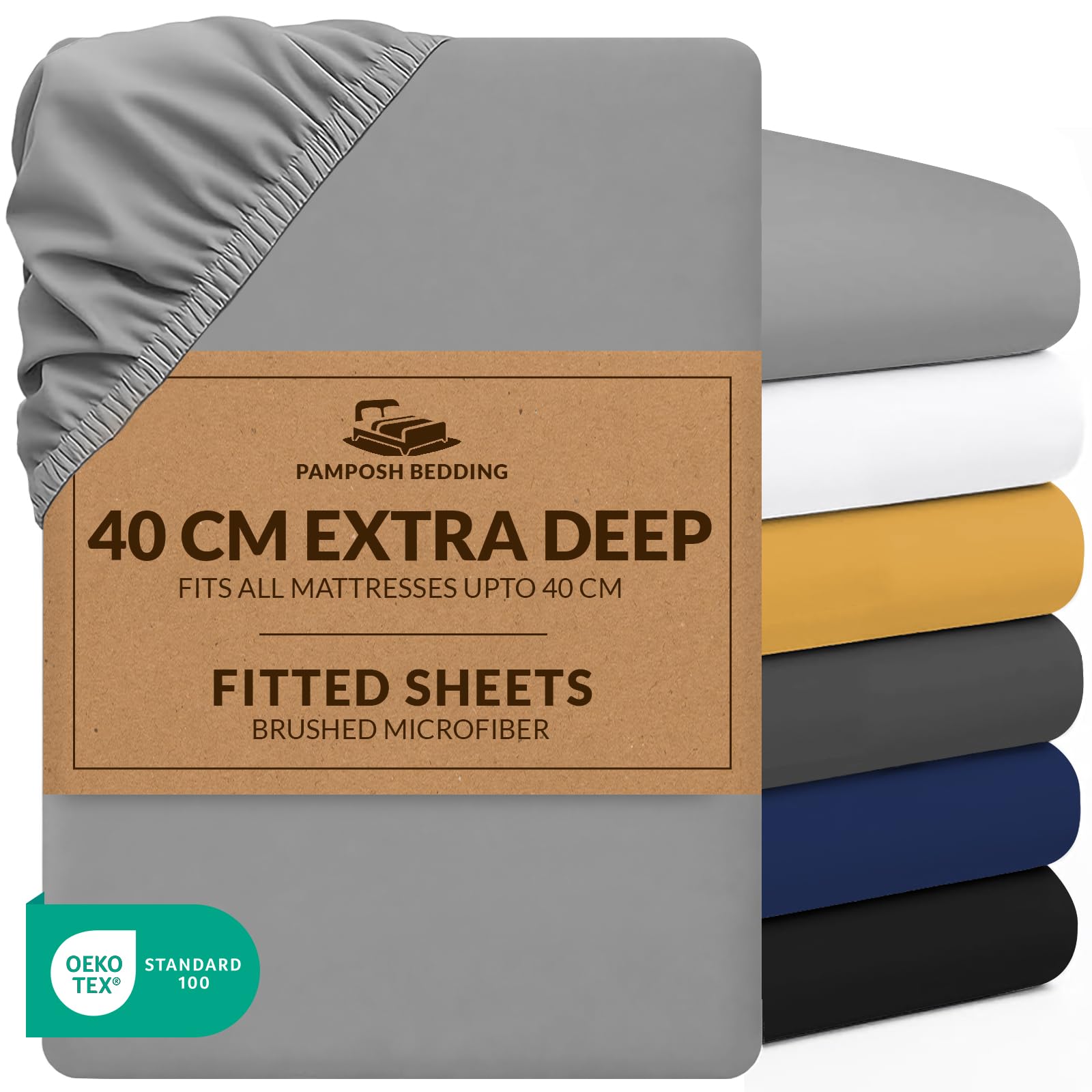Pamposh King Size Fitted Sheets Extra Deep Pocket 40 cm (16 inches) Durable Elastic Bed Sheets - Premium Brushed Microfibre Fitted Sheets King Size - Ultrasoft Hypoallergenic Fade Resistant