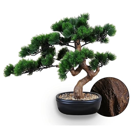 Artificial Bonsai Tree 16" Tall with Realistic Wood and Ceramic Pot Fake Plants Juniper Pine Zen Faux Plants for Home Bedroom Japanese Decor