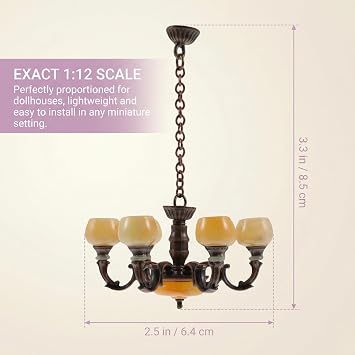 Toyvian 1 12 Scale Miniature Ceiling Lamp Retro Dollhouse Chandelier Mini Pendant Light Furniture Accessory for Doll House Decor