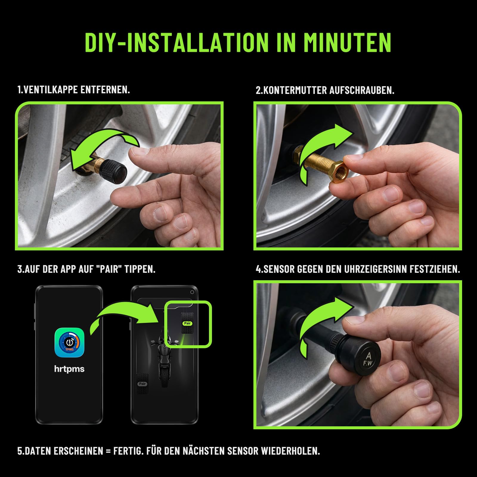 Sistema di controllo della pressione degli pneumatici TPMS per moto, connessione wireless Bluetooth 5.0, visualizzazione della pressione degli pneumatici e della temperatura in tempo reale con allarme