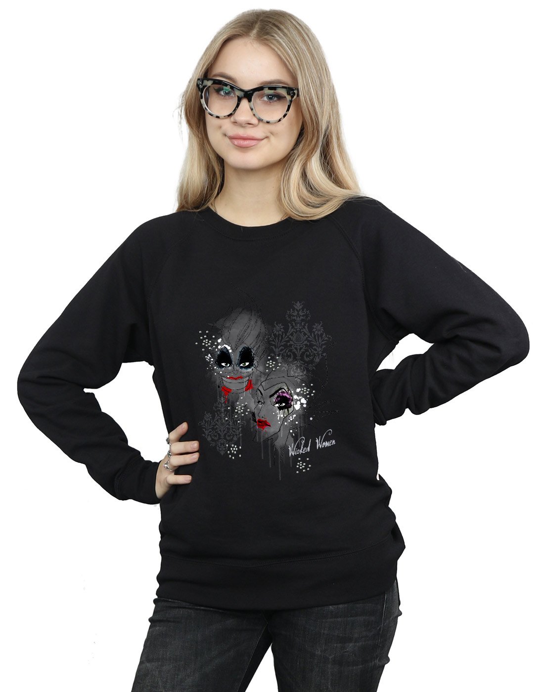 Absolute Cult Women's Black Disney Villains Wicked Sweatshirt Medium