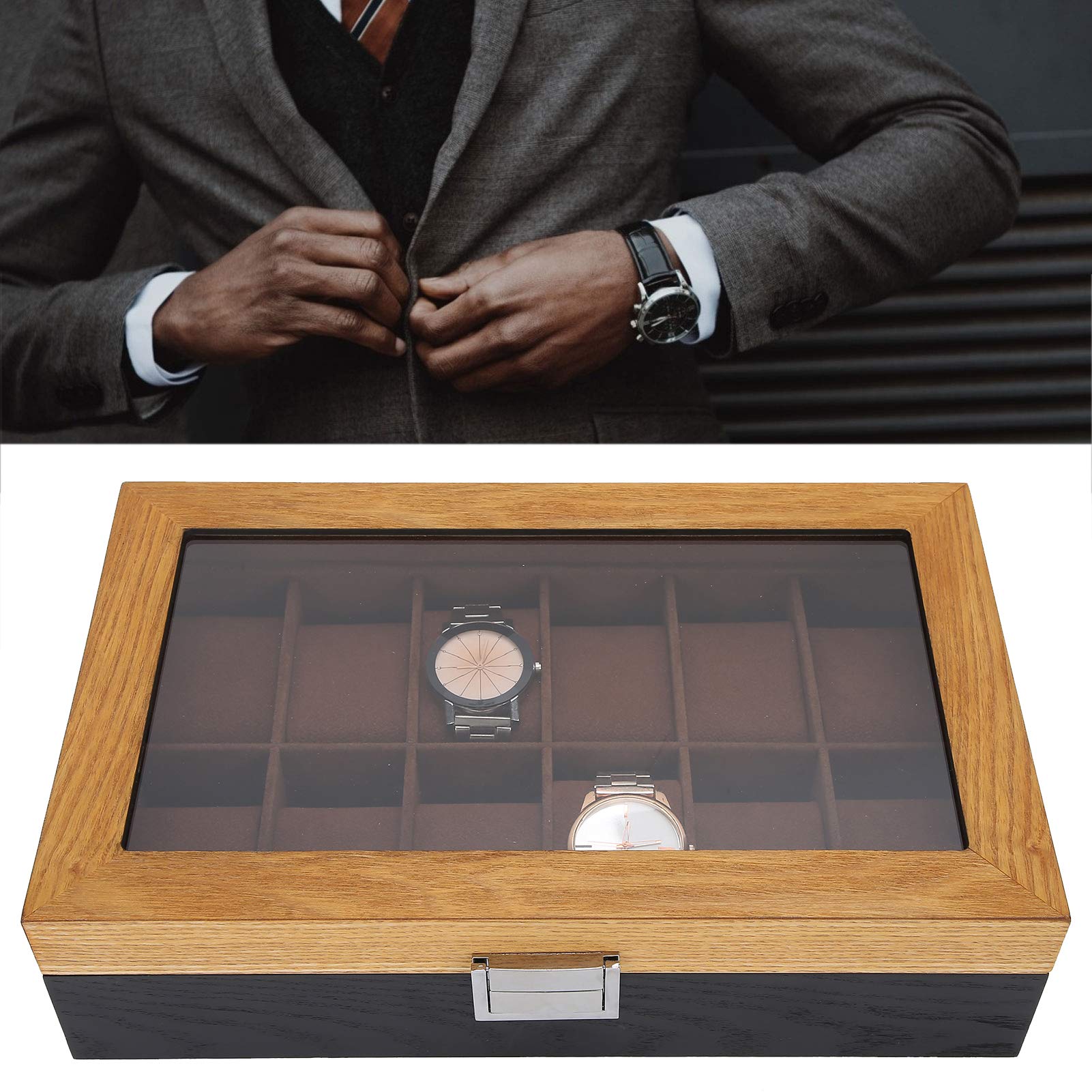 Guolich Montre Boîte De Rangement 6 Fentes Montre Présentoir Boîtier En Bois Massif Bijoux Bracelet Collection Organisateur Avec Couvercle En Verre