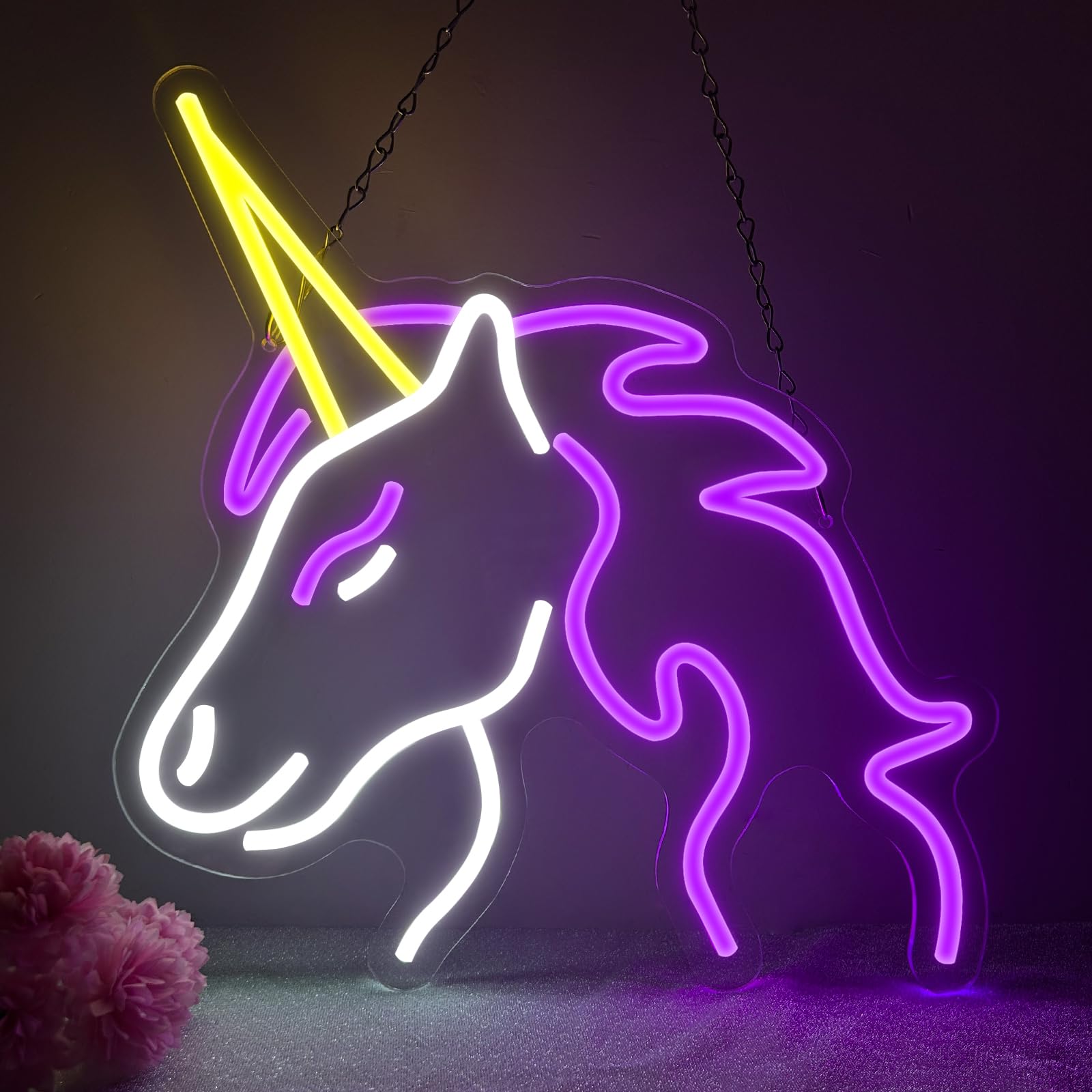 Unicorn Neon Light Sign Purple Unicorn LED Sign for Wall Decoration Neon Lamp USB Dimmable for Home Birthday Party Garage Home Party Restaurants Hotels Stores Decor for Friends, Family and Kids — image 1