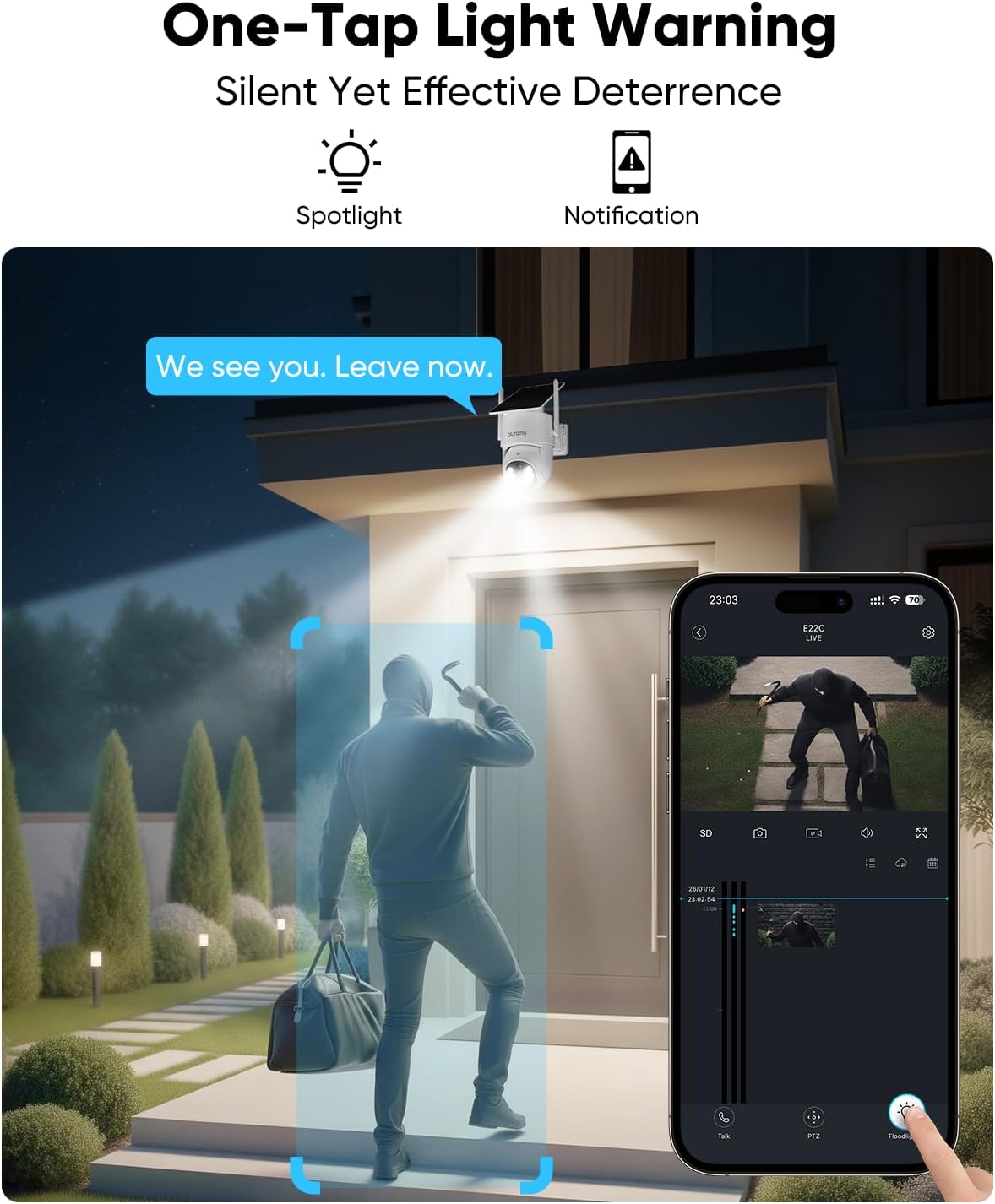 blurams 2.5K Pan/Tilt Security Cameras Wireless Outdoor, 100% Wire-Free Outdoor Camera with Fixed Solar Panel, 360° View, Dual-Band WiFi 6, Human Detection, Color Night Vision, Work with Alexa - Image 6