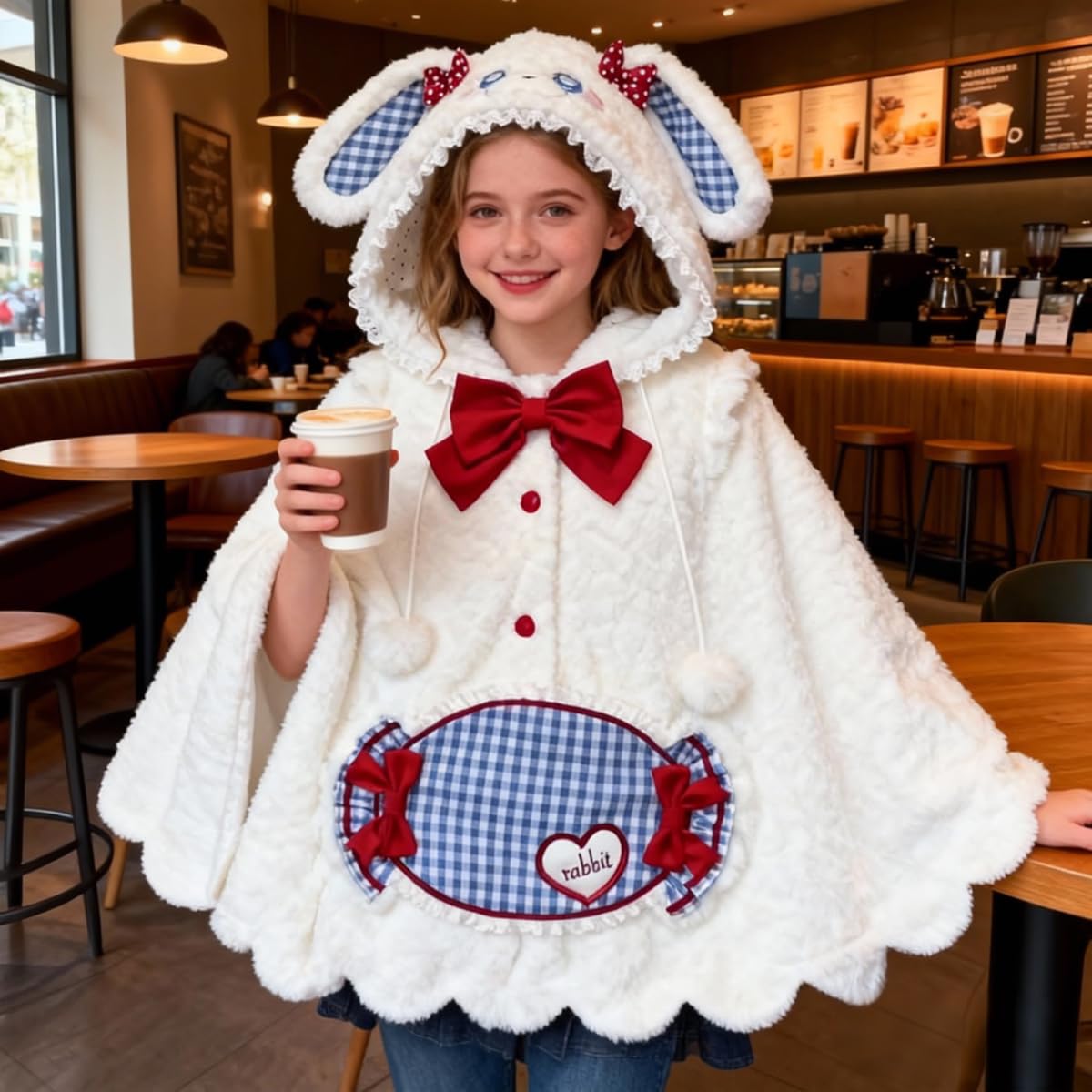 Kawaii bluza z kapturem płaszcz z kapturem dla kobiet nastolatków peleryna polarowa kurtka zimowa ubrania płaszcz sweter