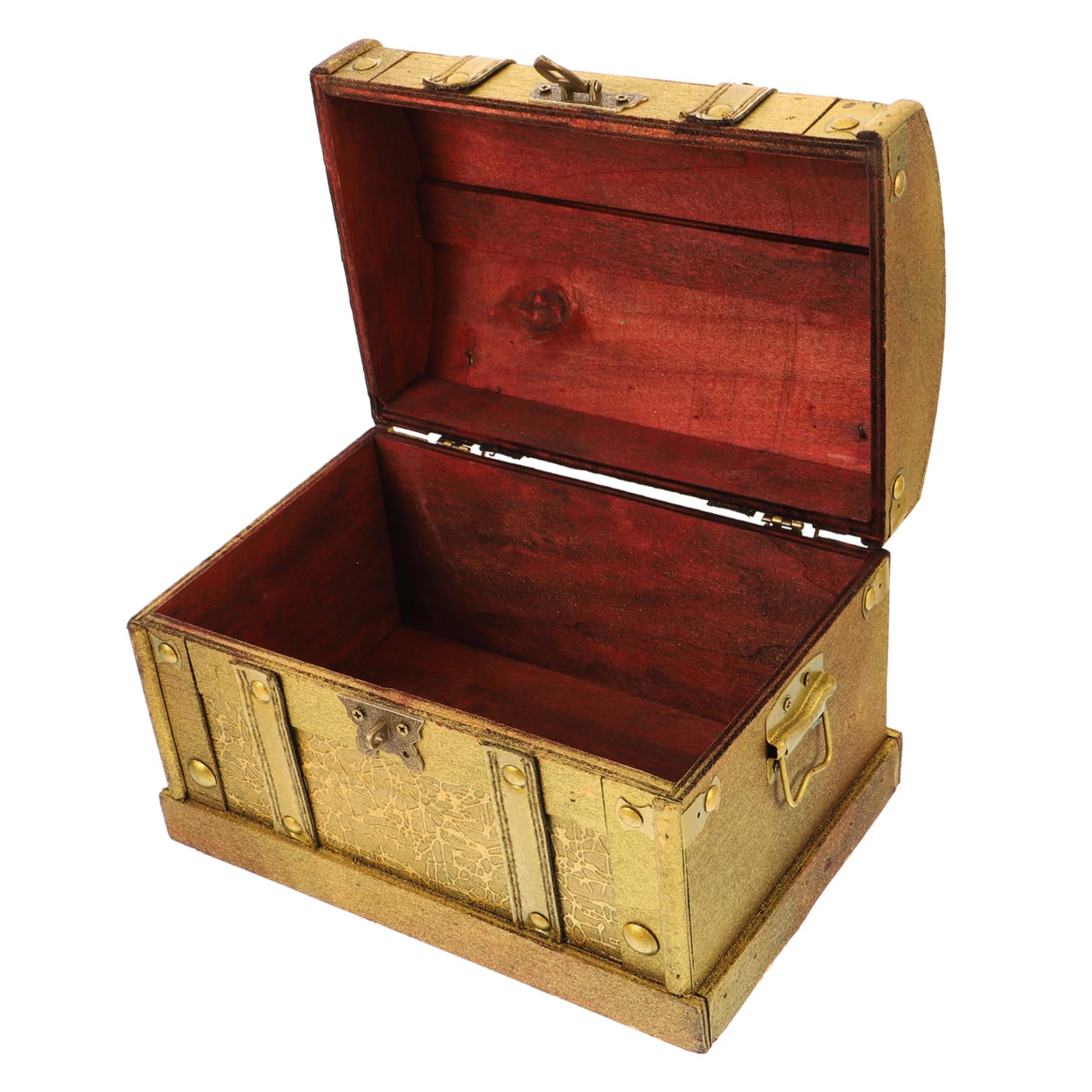 OUNONA Wooden Vintage Treasure Chest Box with Lock Small Jewelry Storage Organizer for Collectibles Keepsakes Trinkets Elegant for Weddings Christmas