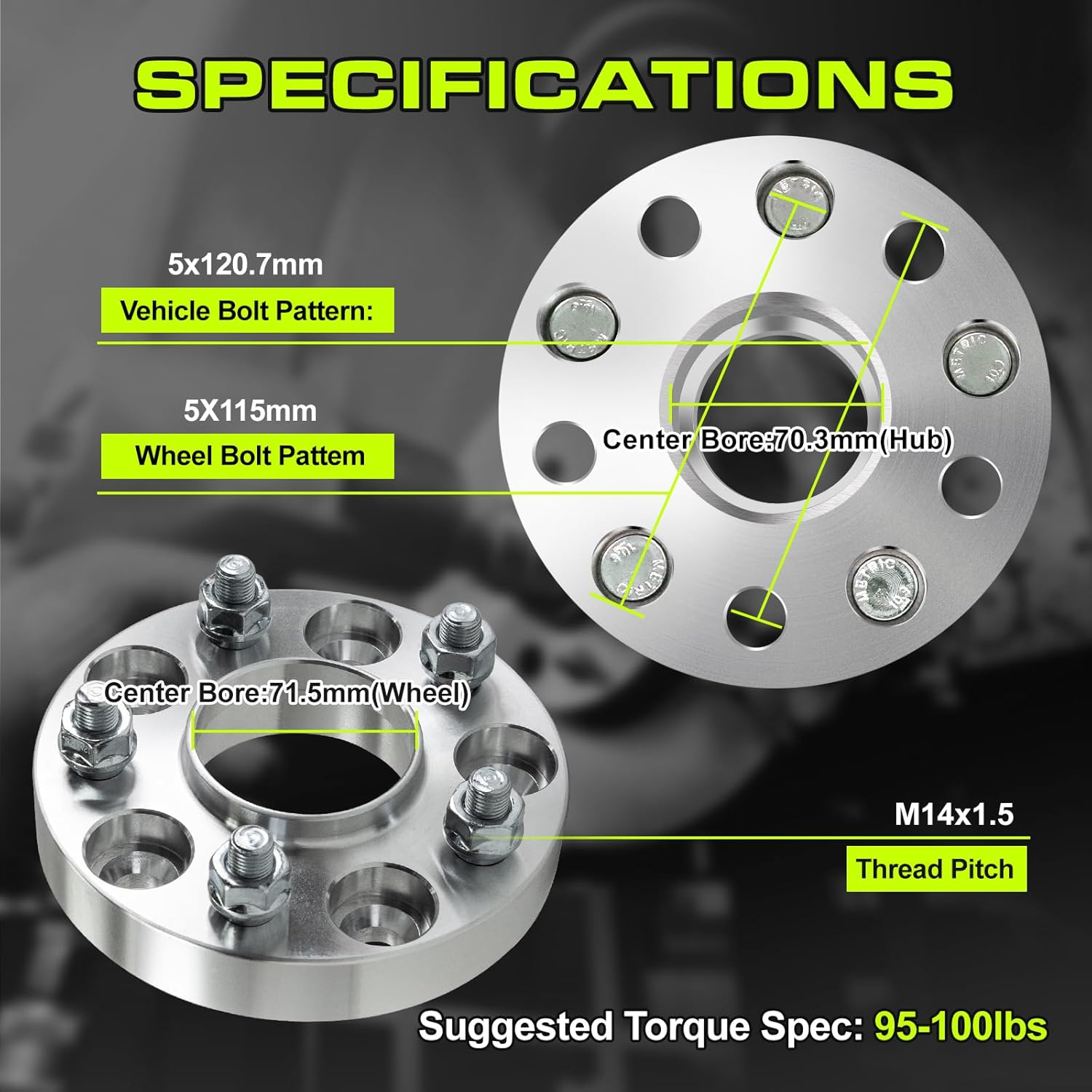 Customadeonly Forged 5x4.75 to 5x115 Wheel Adapters 25mm (1 Inch) Anodized Hubcentric 70.3mm to 71.5mm Bore M14x1.5 Studs (2pcs) – Bolt Pattern Conversion – Stud Trimming May Be Required