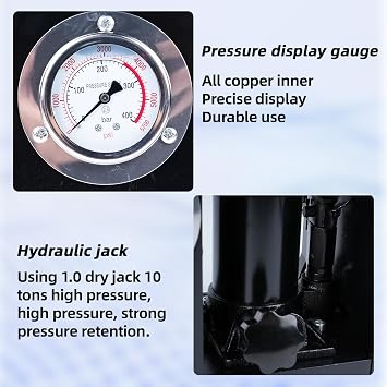 Heat Press Machine, 10T Manual Hydraulic Jack Heat Press Machine 600W Dual Heat Platen 2.3 x 4.7 Inch Intelligent LCD Screen and Accurate Pressure Gauge 220V Heat Press Plate