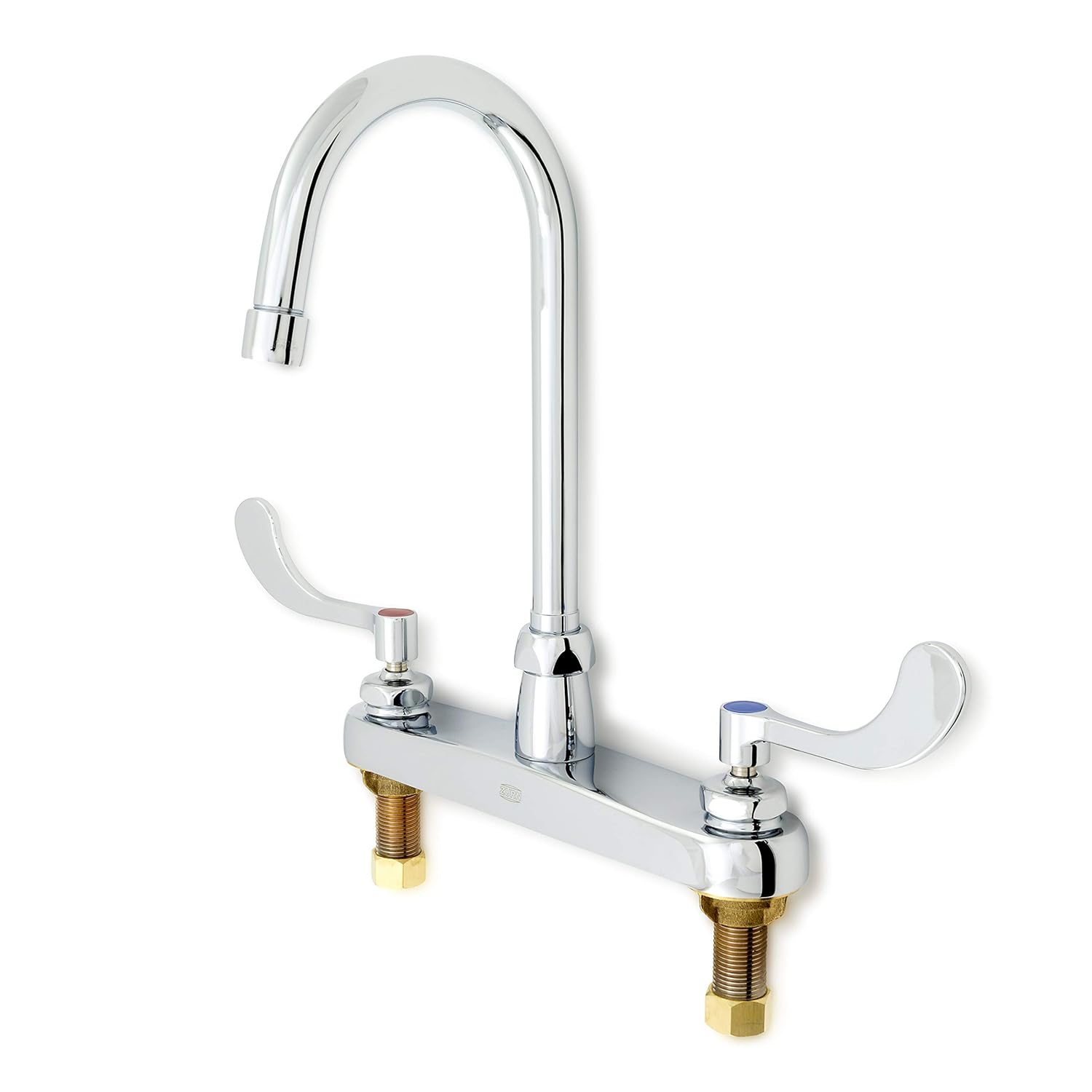 Zurn Z871B4-XL AquaSpec Deck-Mount Gooseneck Faucet with 2.2 GPM Pressure-Compensating Aerator, 5 3/8” Spout, 4" Wrist Blade Handles, Chrome